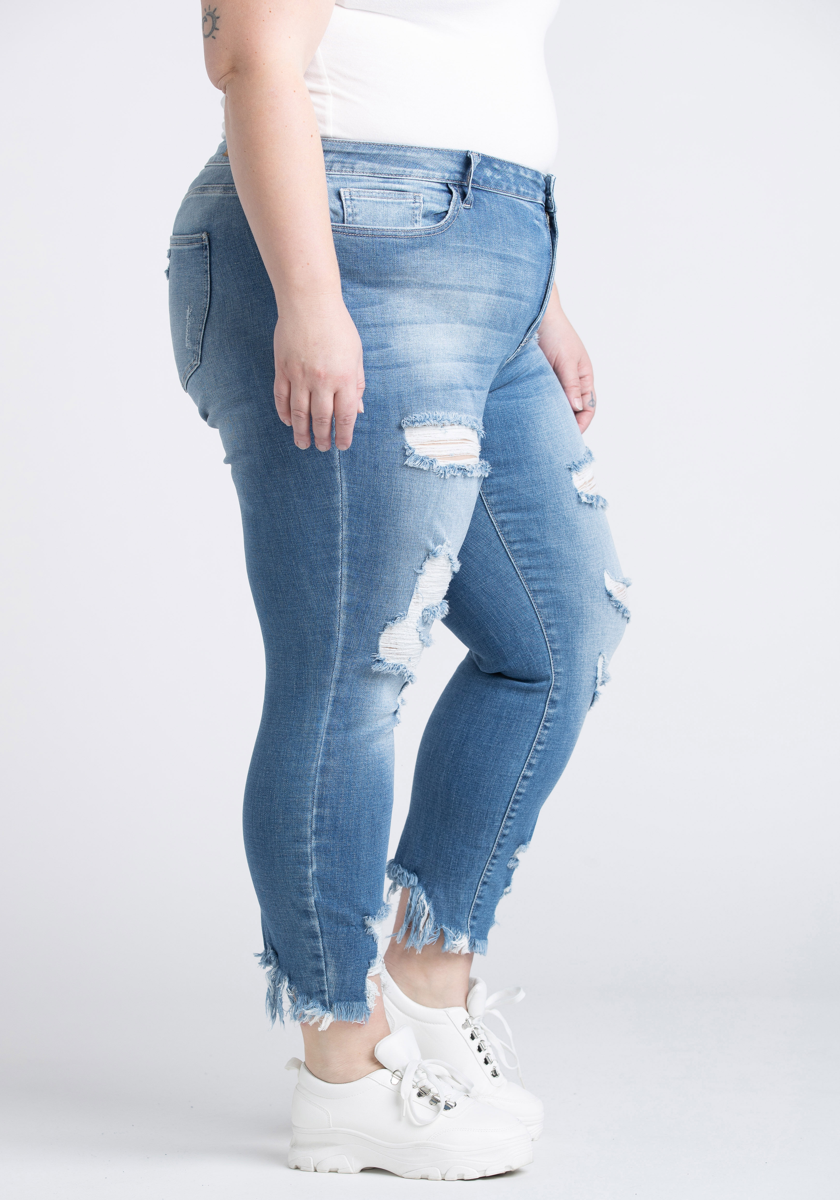 Plus size frayed 2025 bottom jeans