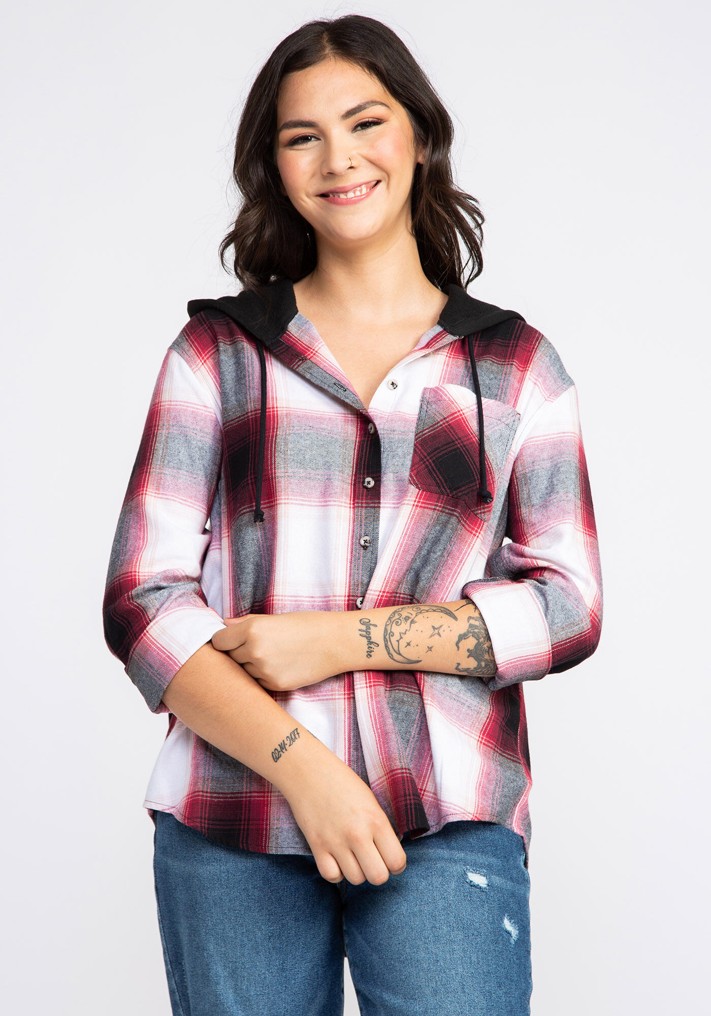 Hooded plaid shirt womens online