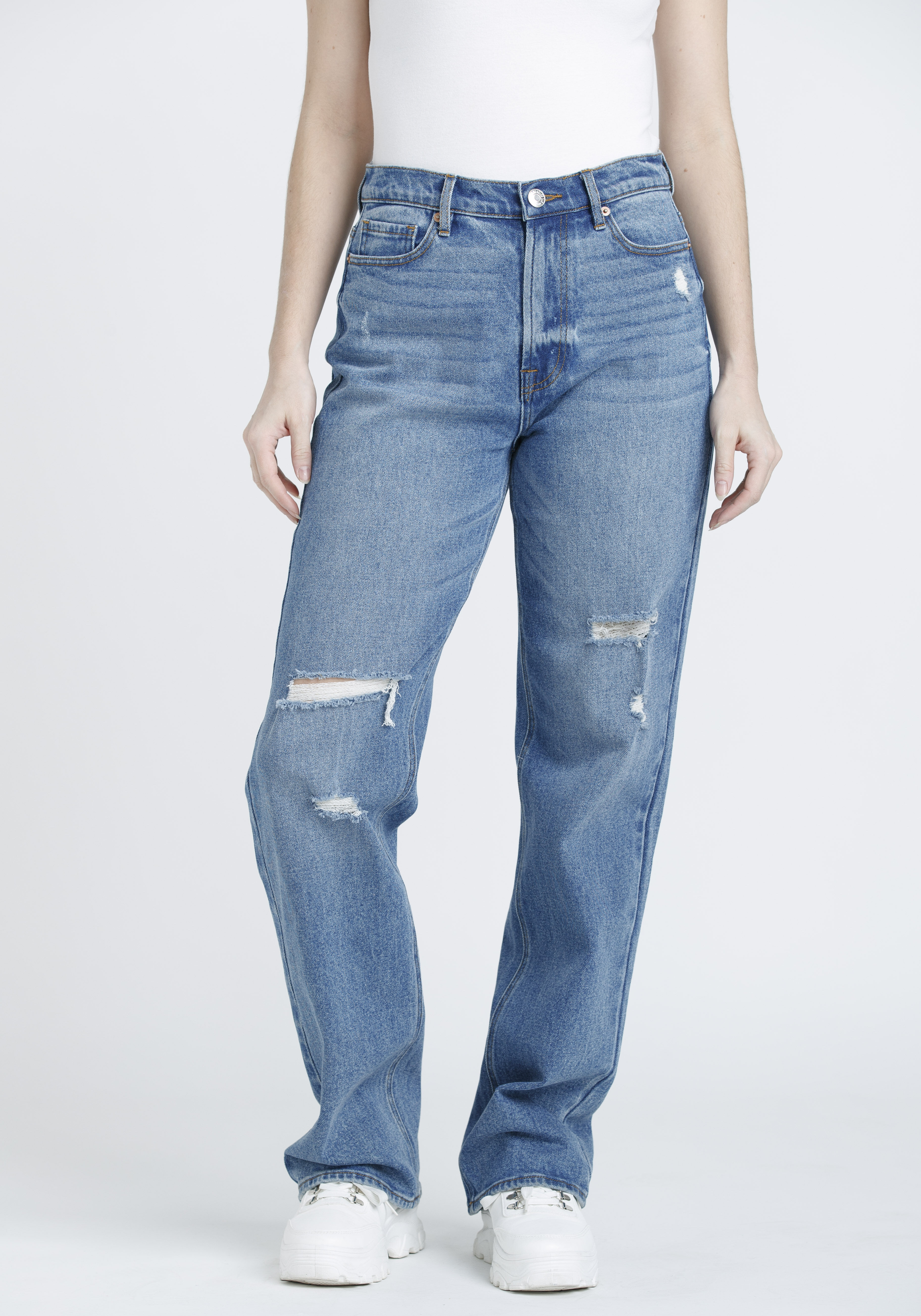 Women's High Rise Destroyed Vintage Straight Jeans