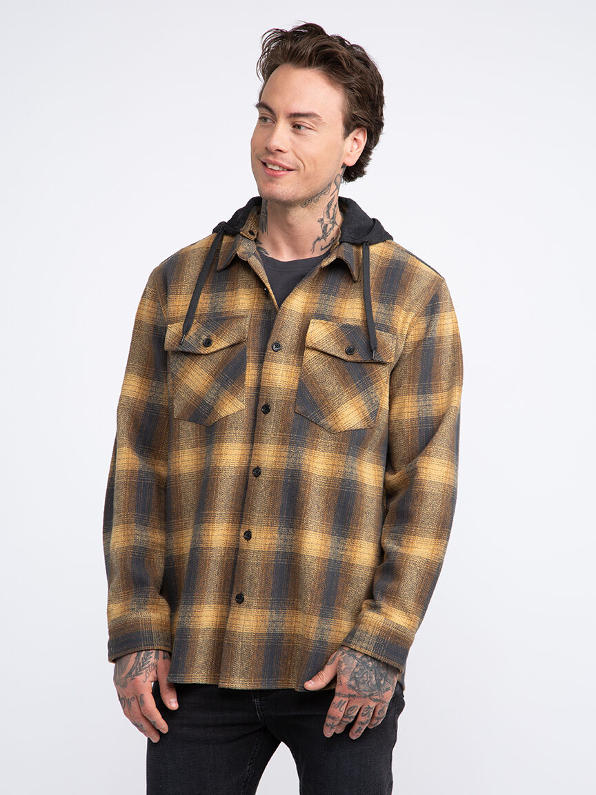 Mens plaid hooded shirt online