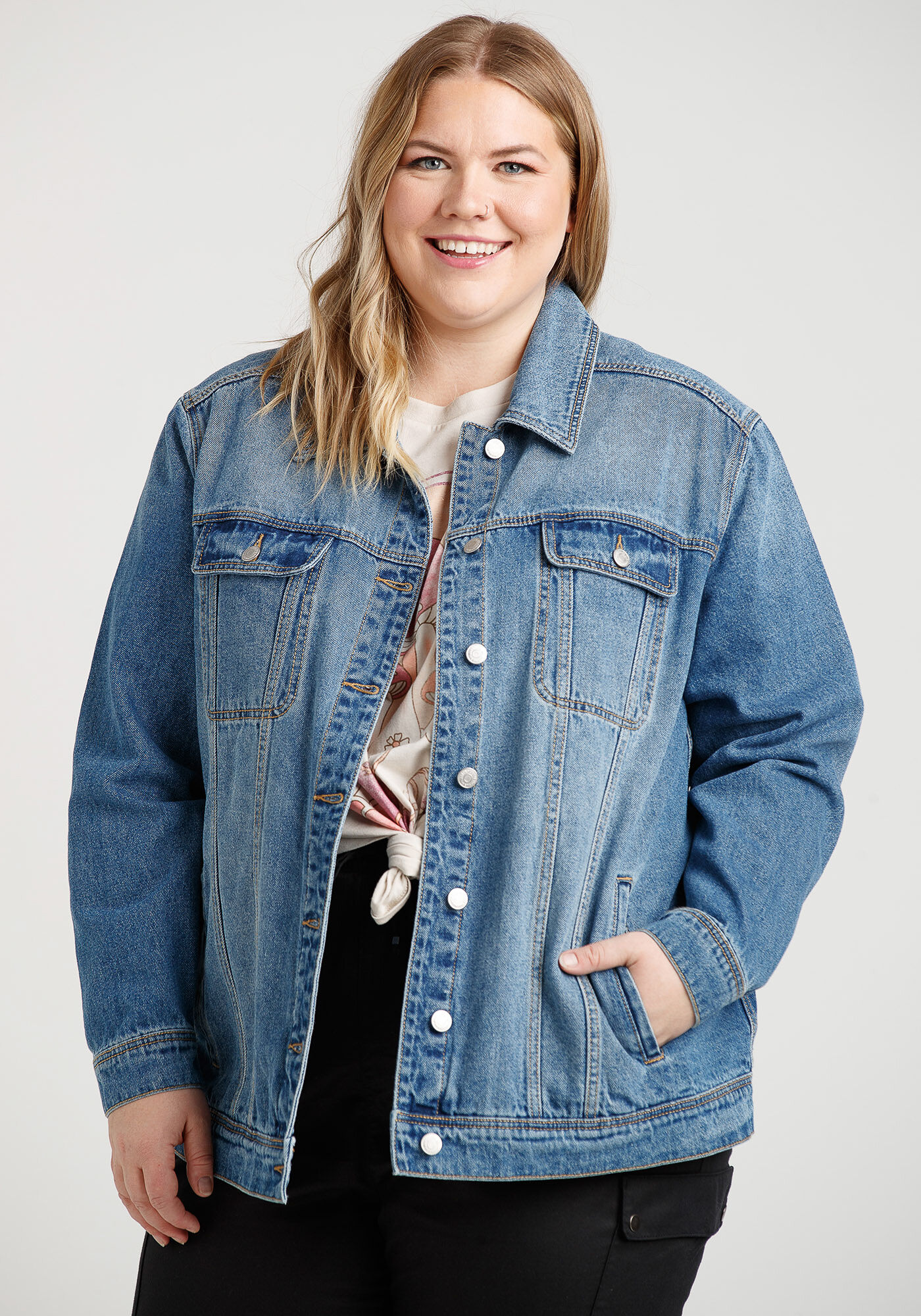 Boyfriend denim on sale jacket plus size