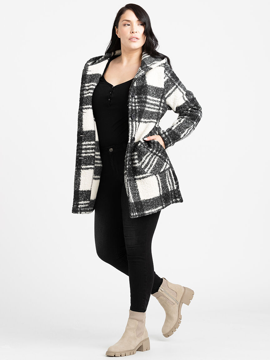 Women's plaid coat hot sale with hood