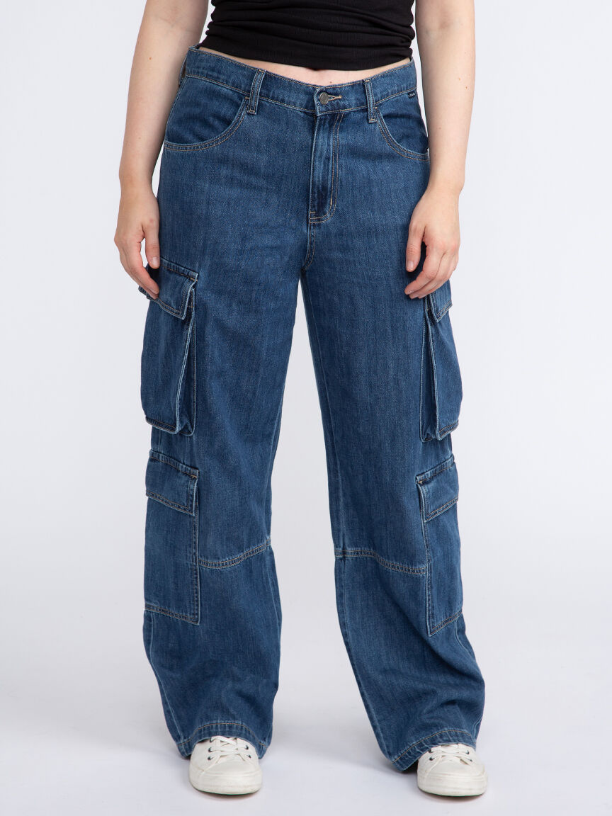 Women s Vintage Low Waist Side Cargo Pocket Jeans Warehouse One