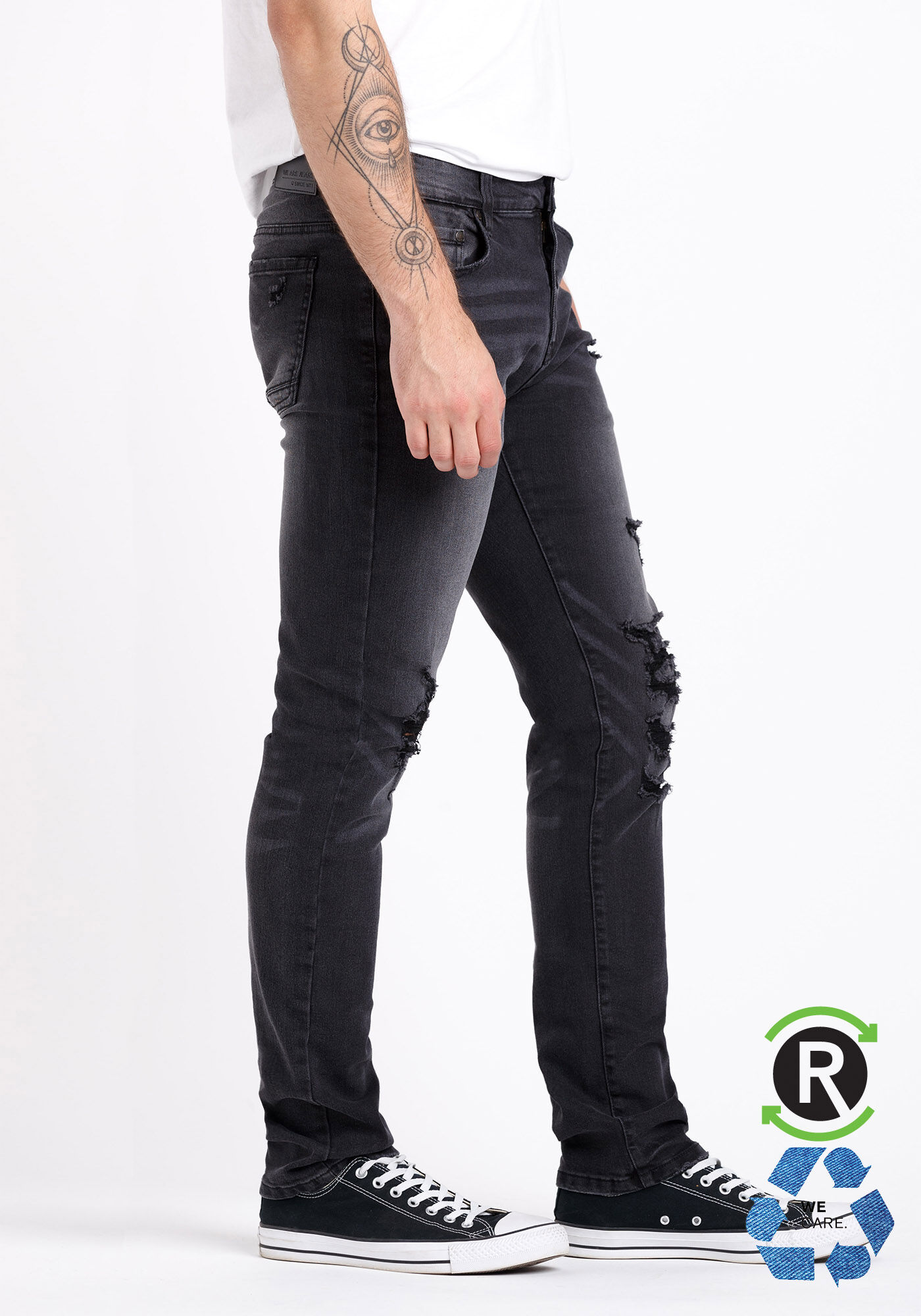 Men's black best sale destroyed denim jeans