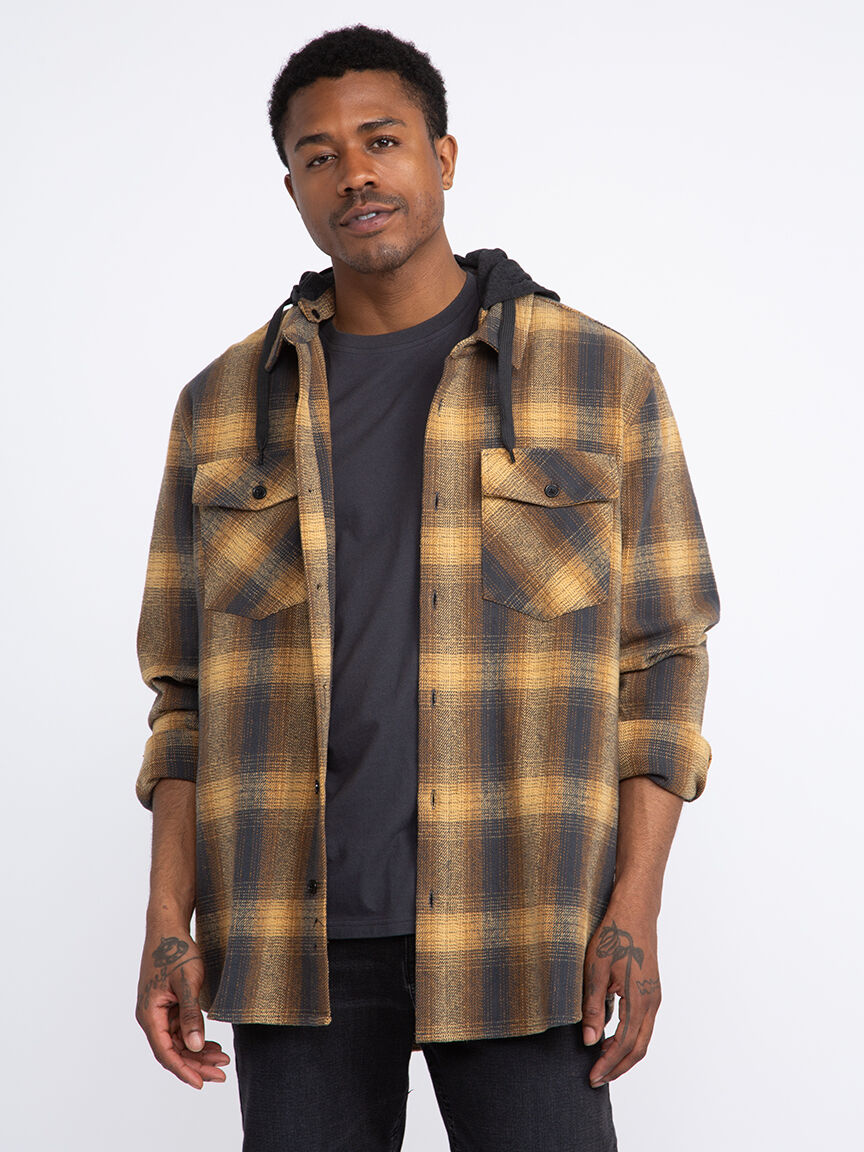 Hooded plaid flannel shirt sale