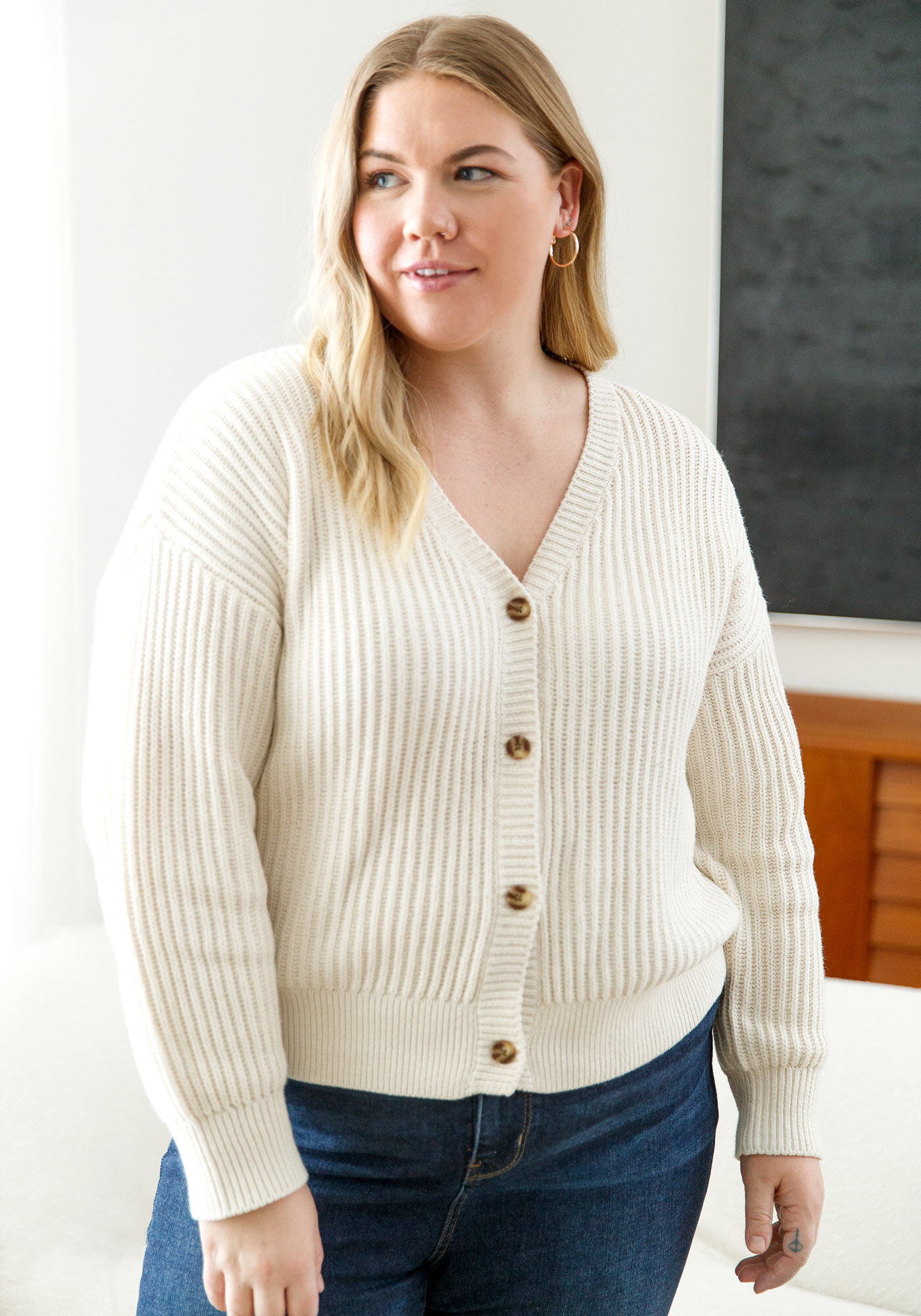 Cream cardigan hotsell with buttons