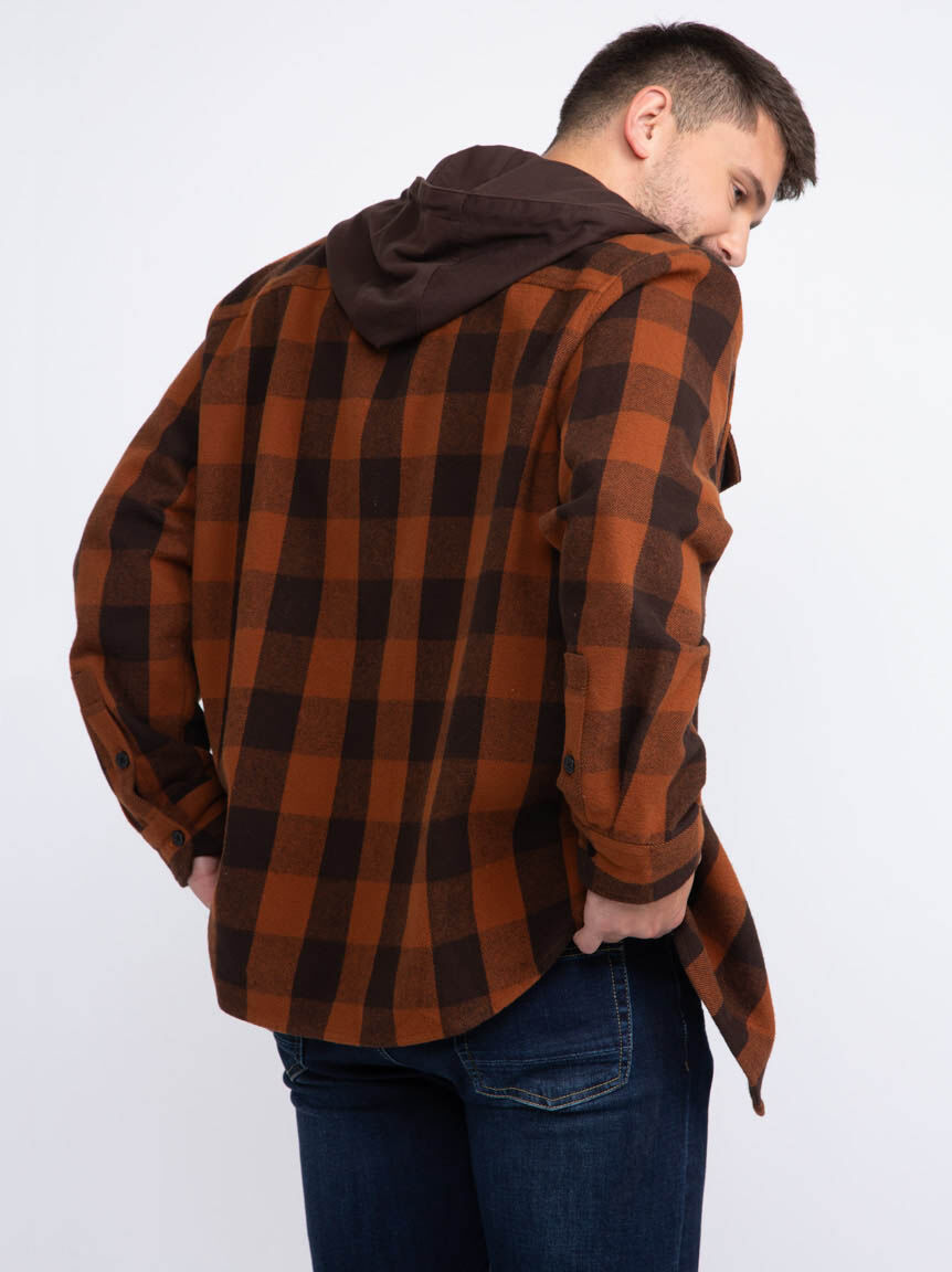 Mens hooded flannel shirt deals