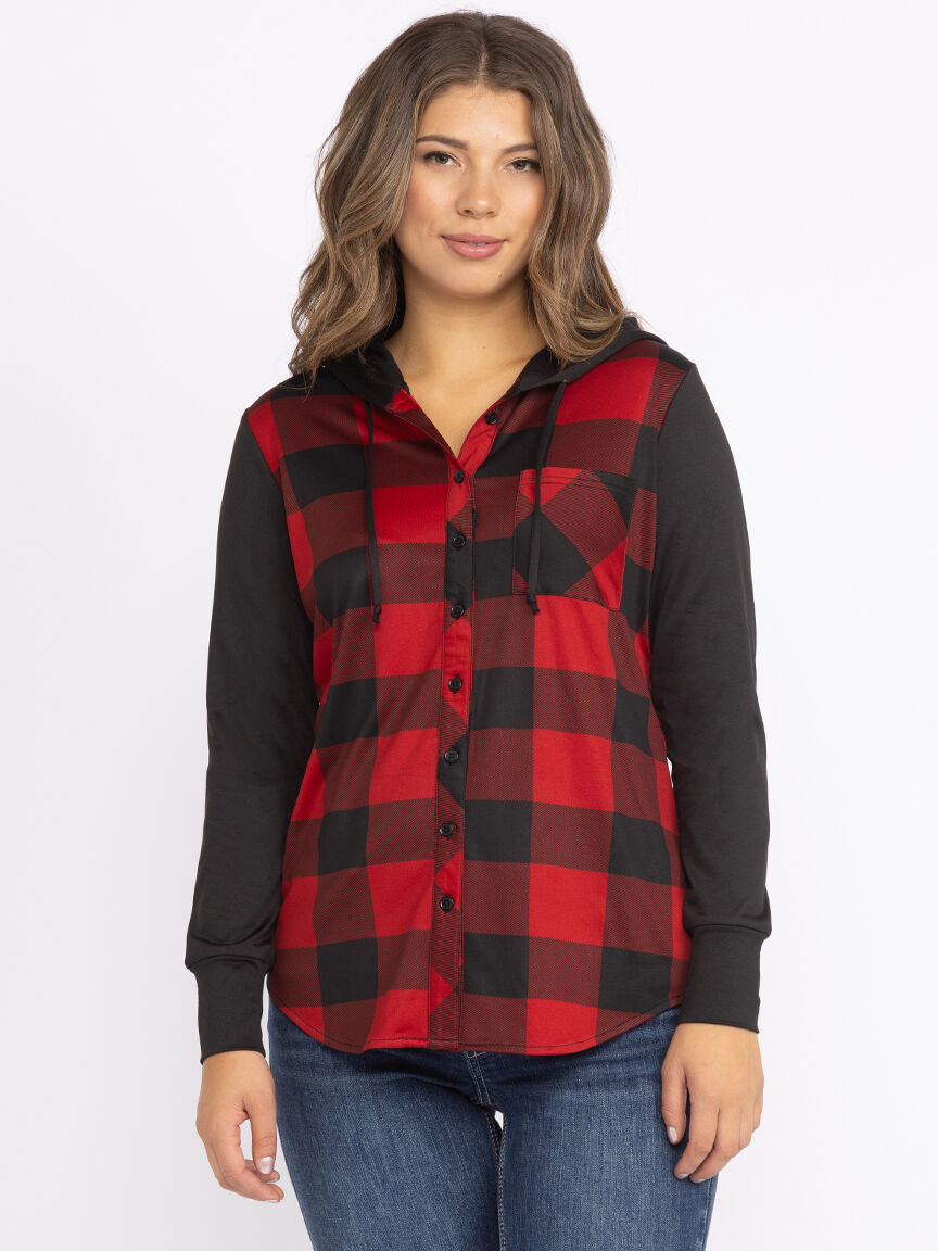 Women s Buffalo Hooded Plaid Shirt Warehouse One