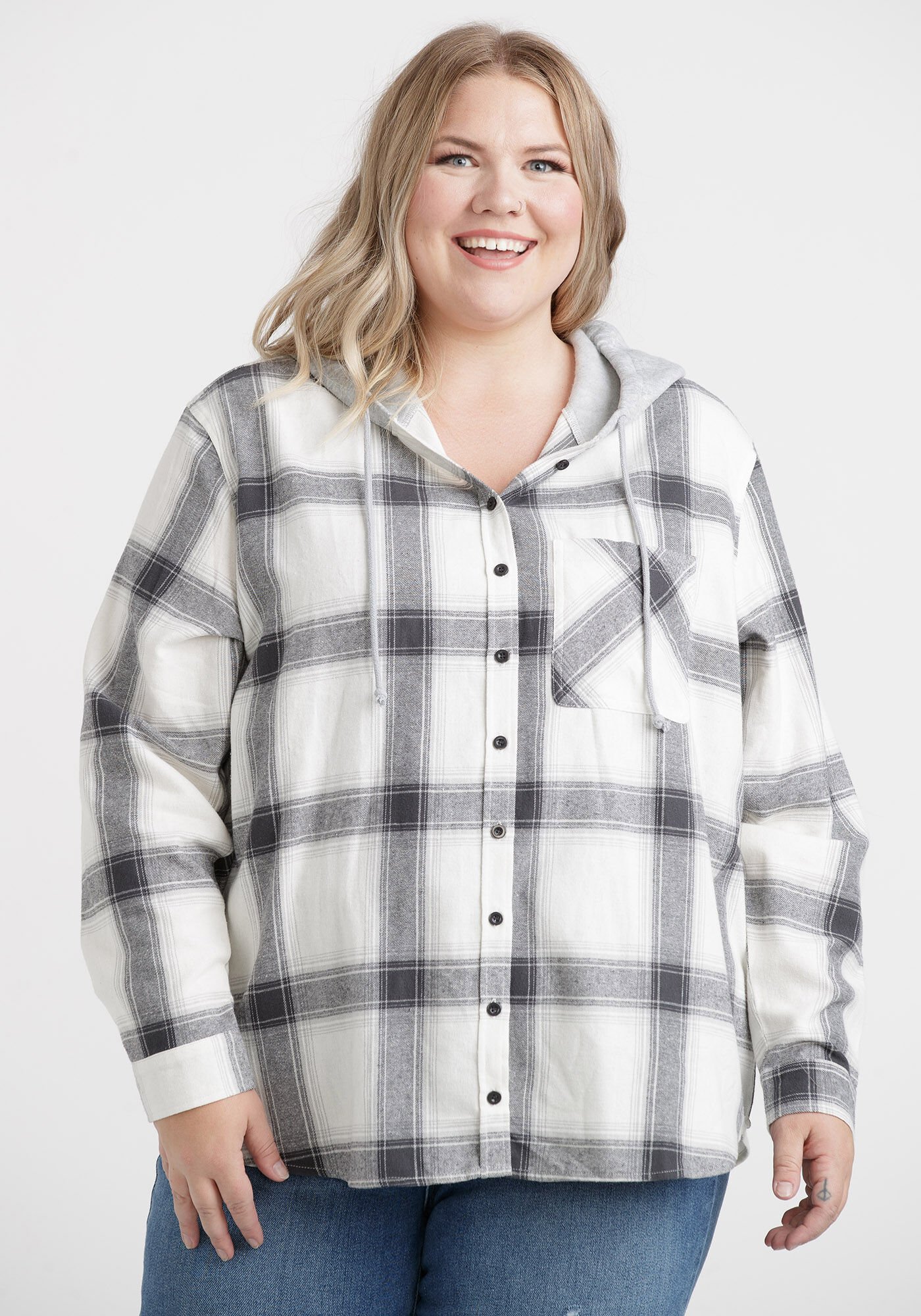 Plus size flannel top hoodie