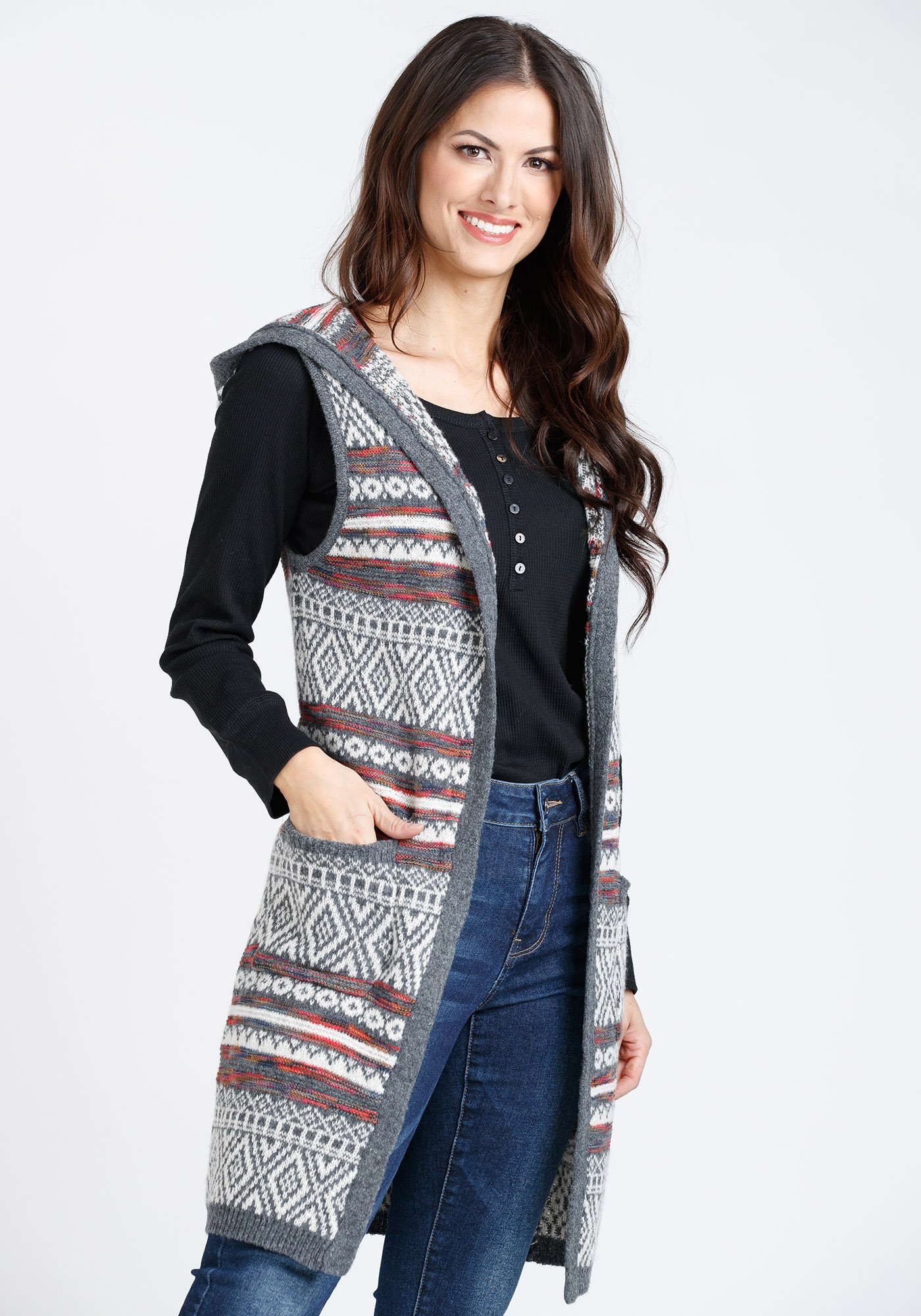 Women's Geometric Hooded Vest