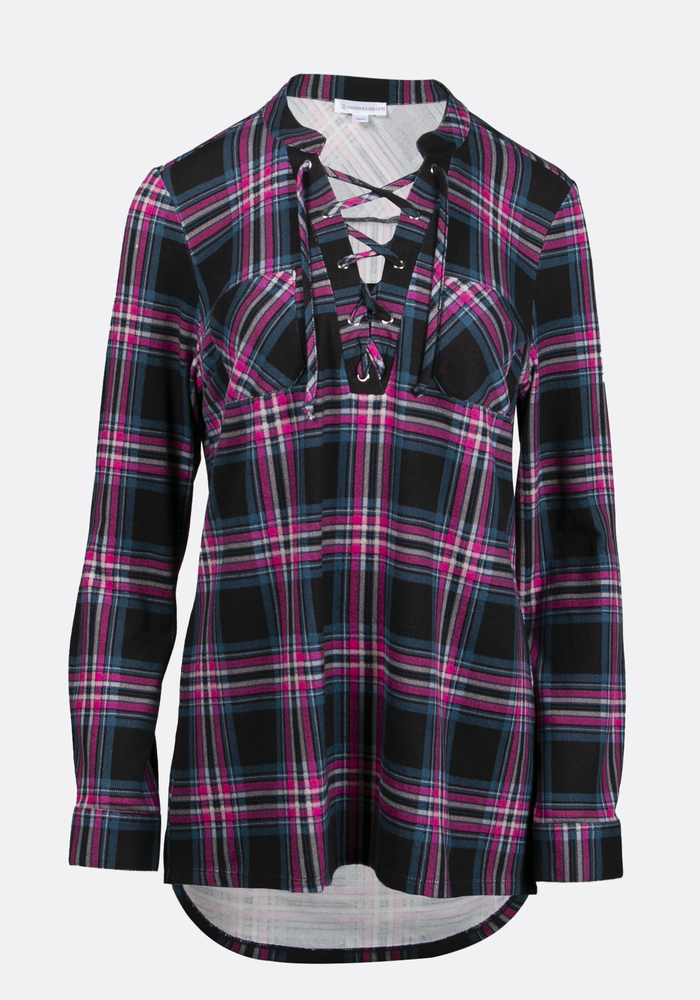 Women's Lace Up Plaid Shirt