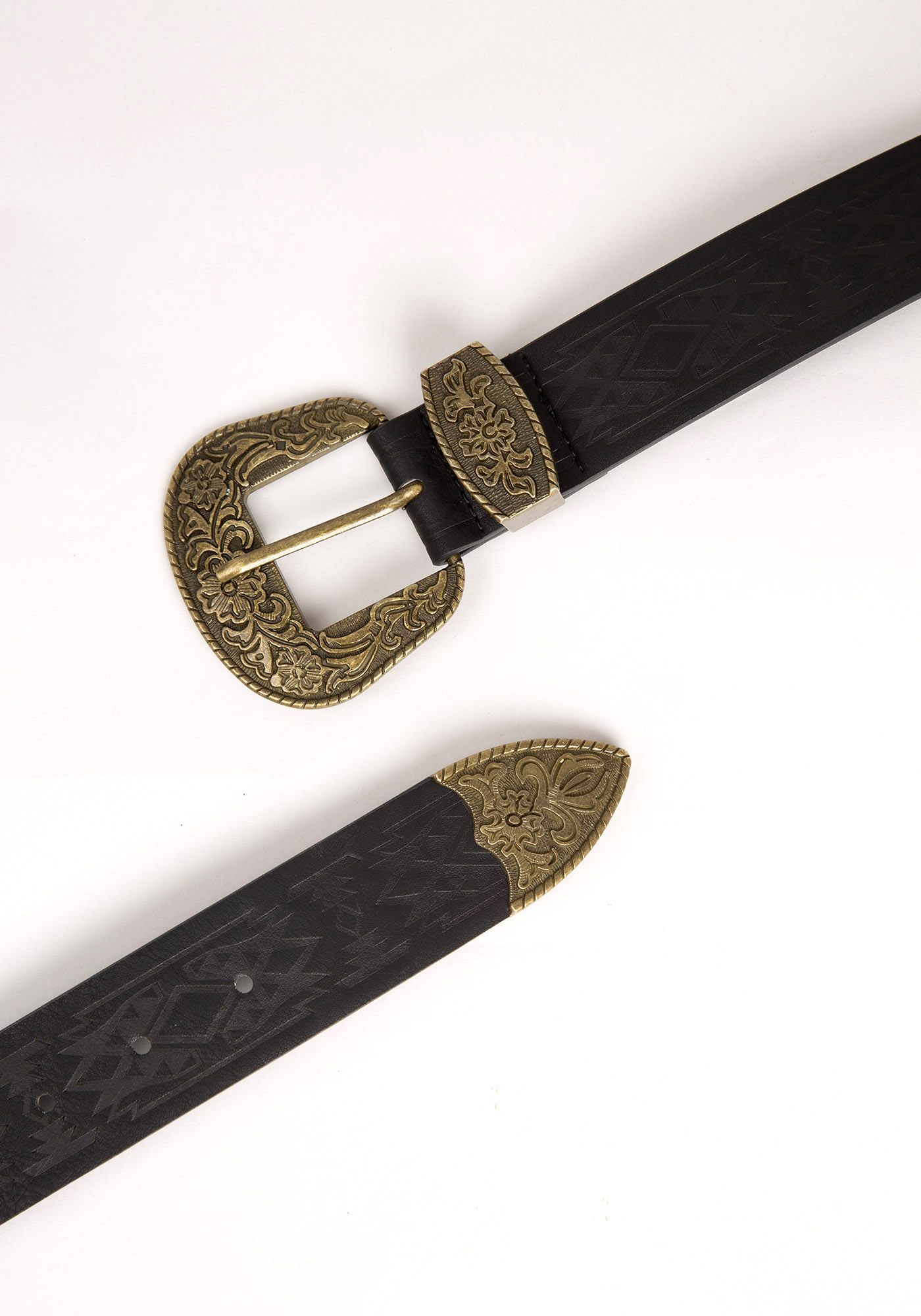 Women's Embossed Western Black Belt