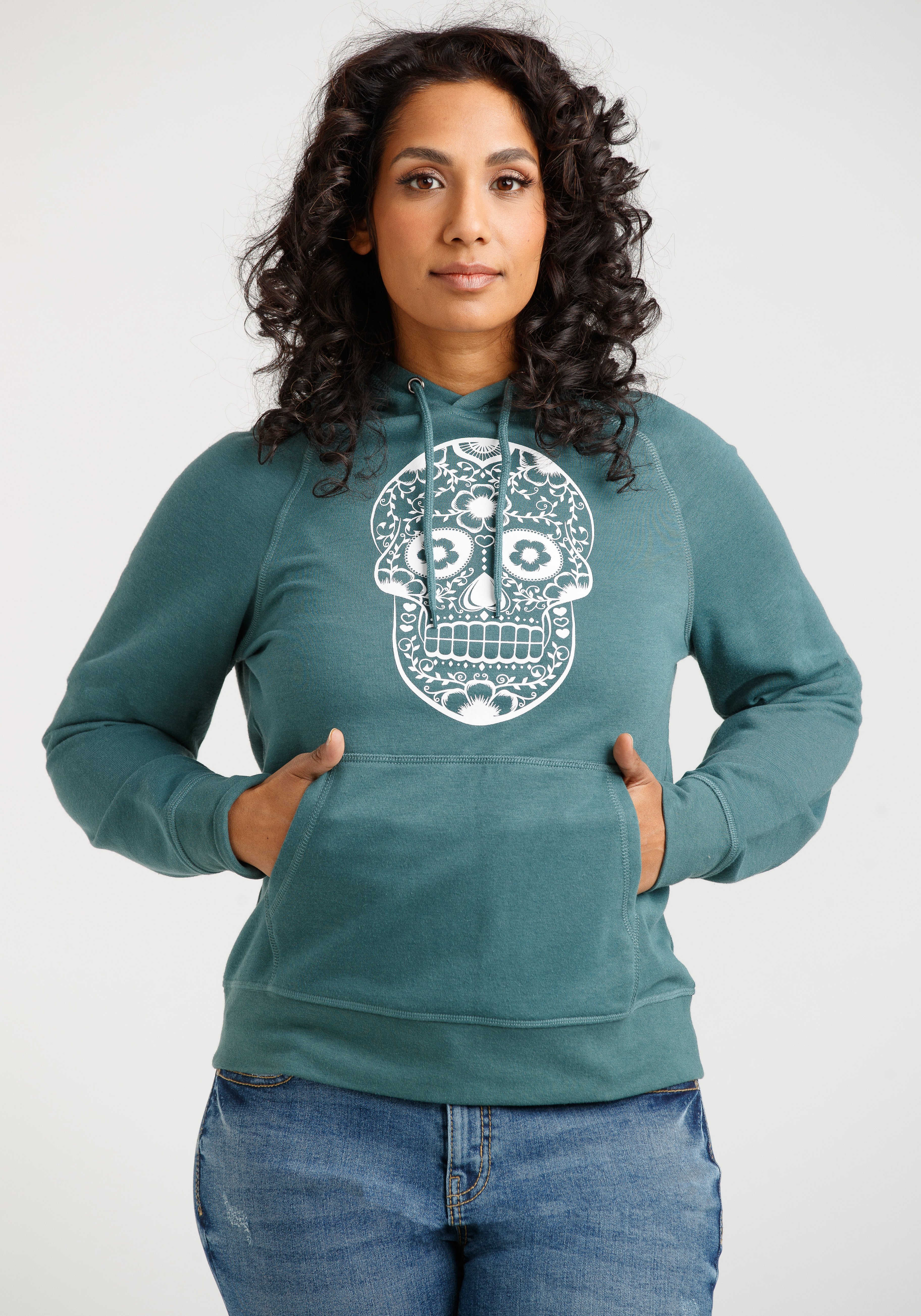 Women's Floral Skull Popover Hoodie