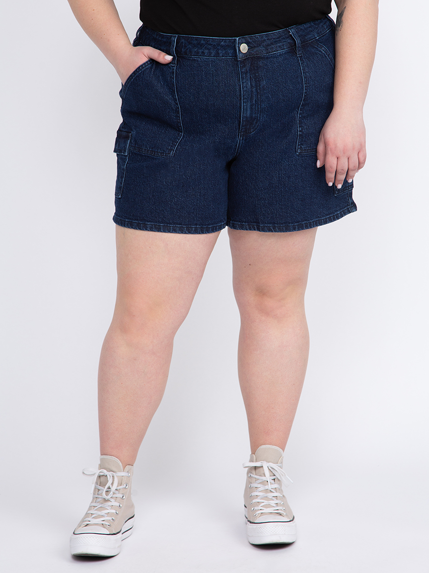 Women's Plus High Rise Utility Cargo Denim Shortie