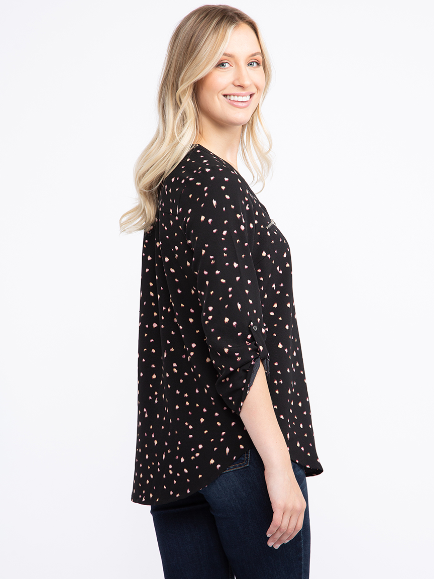 Women's Printed Zip Pocket Blouse