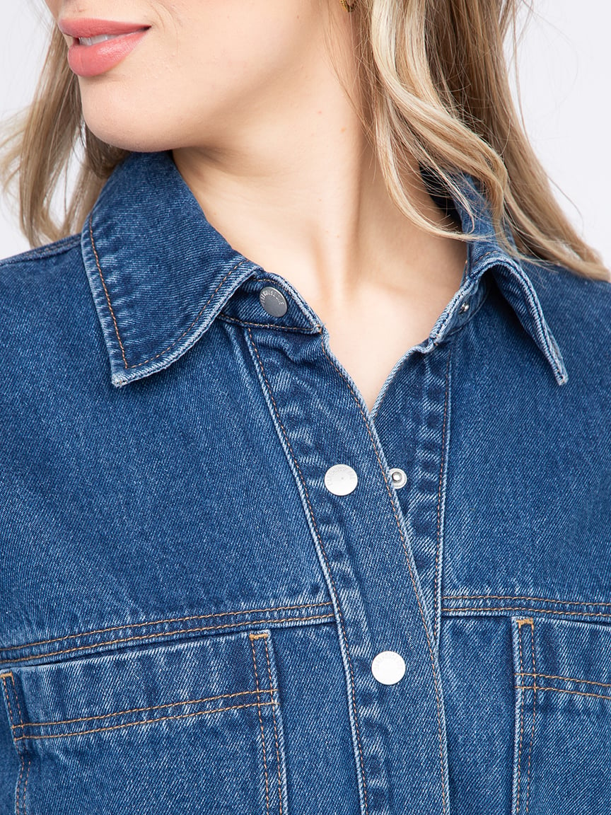 Women's Medium Wash Oversized Denim Shacket