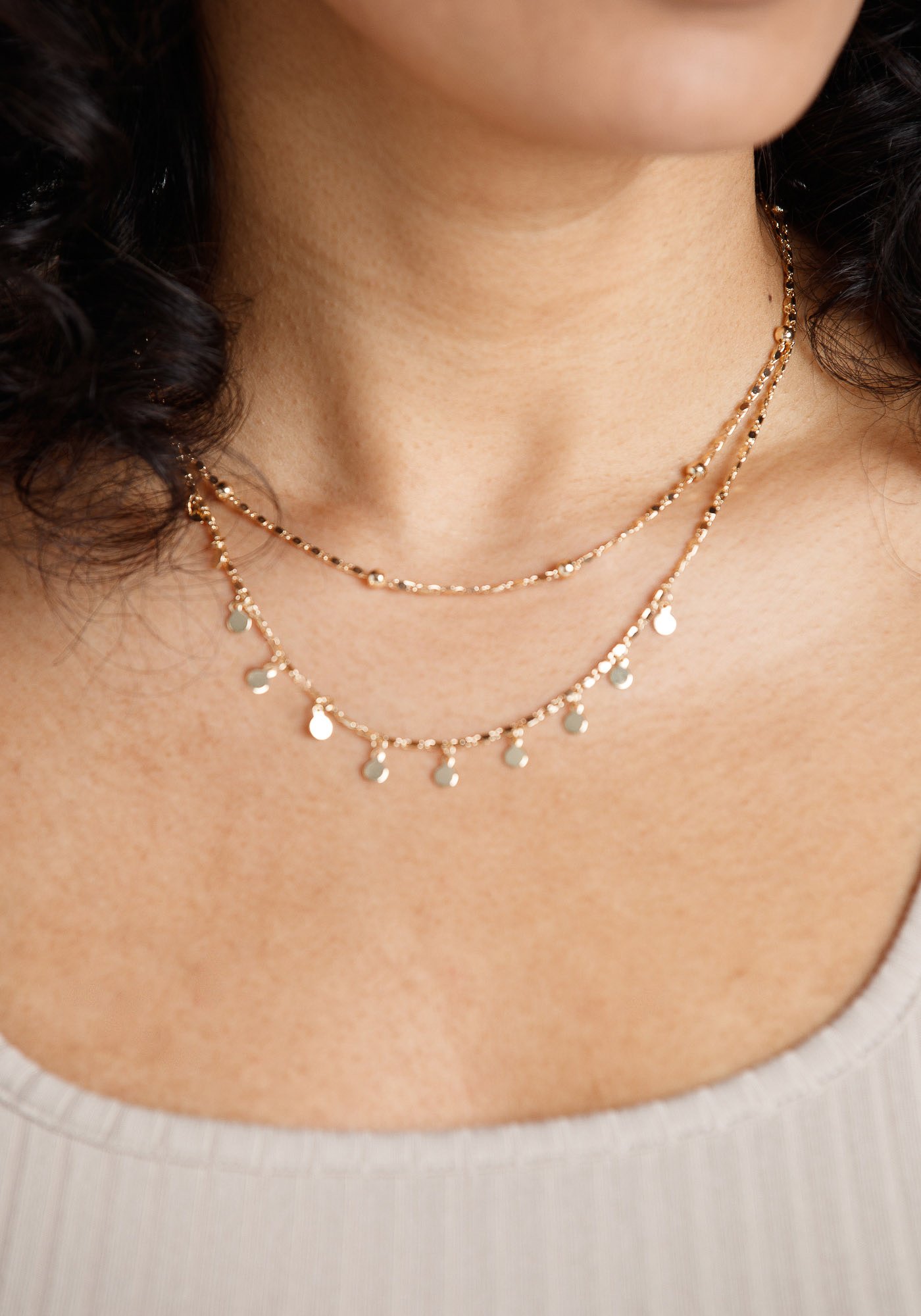 Women's Mini Disc Double Chain Necklace