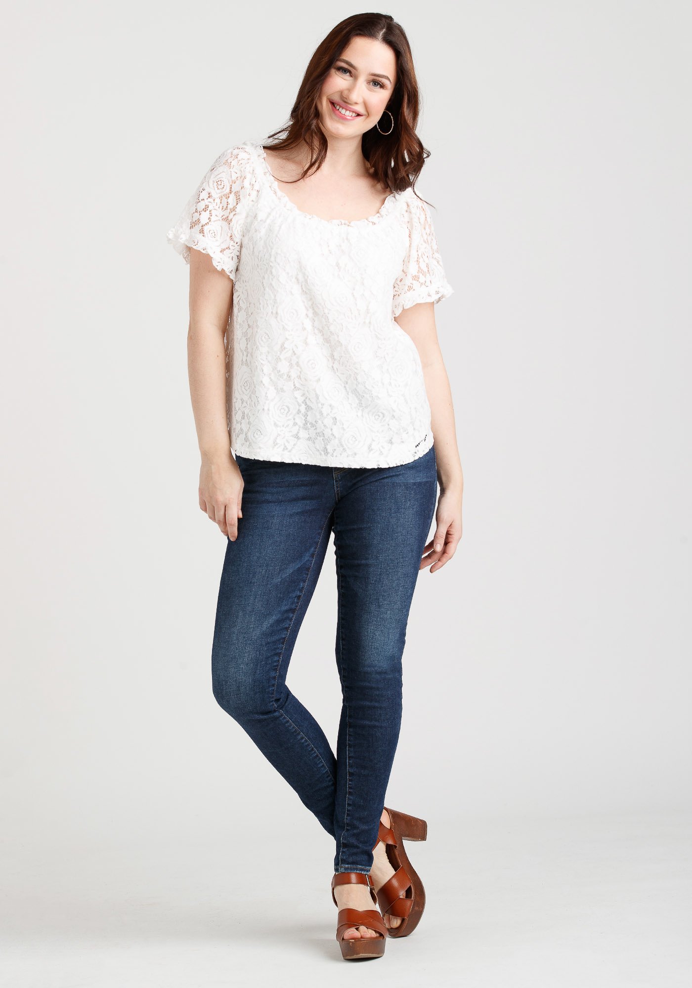 Women's Lace Peasant Top