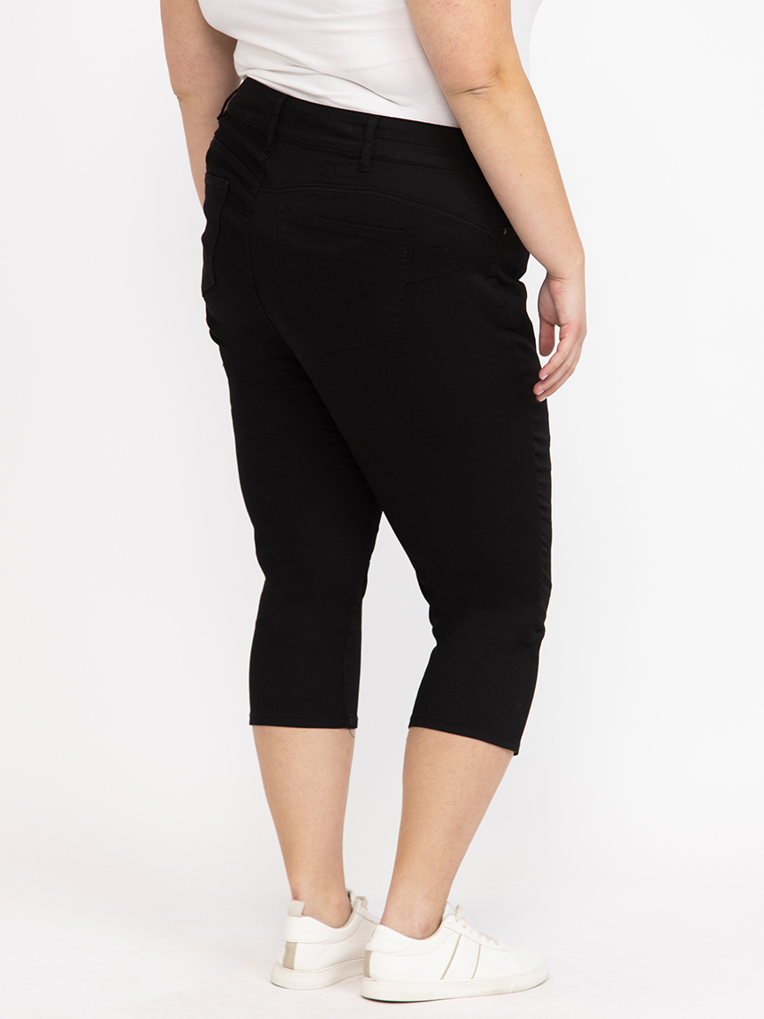 Women's Plus 2 Button Black Jean Capri