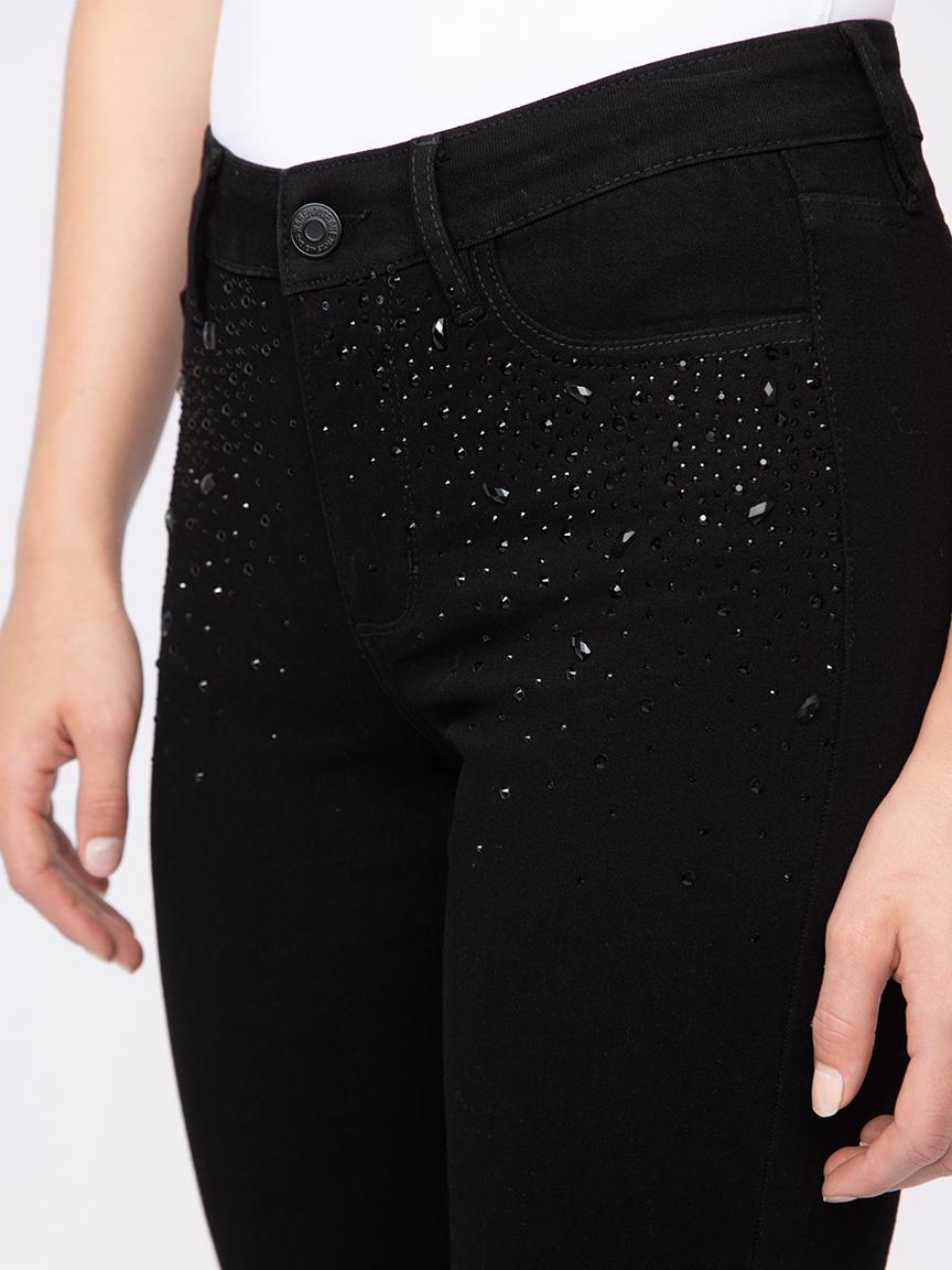 Women's Black Skinny Jeans with Rhinestone