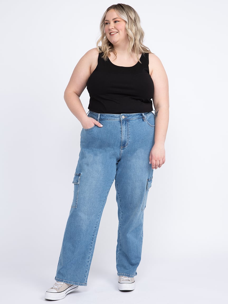 Women's Plus High Rise 90's Loose Cargo Jeans