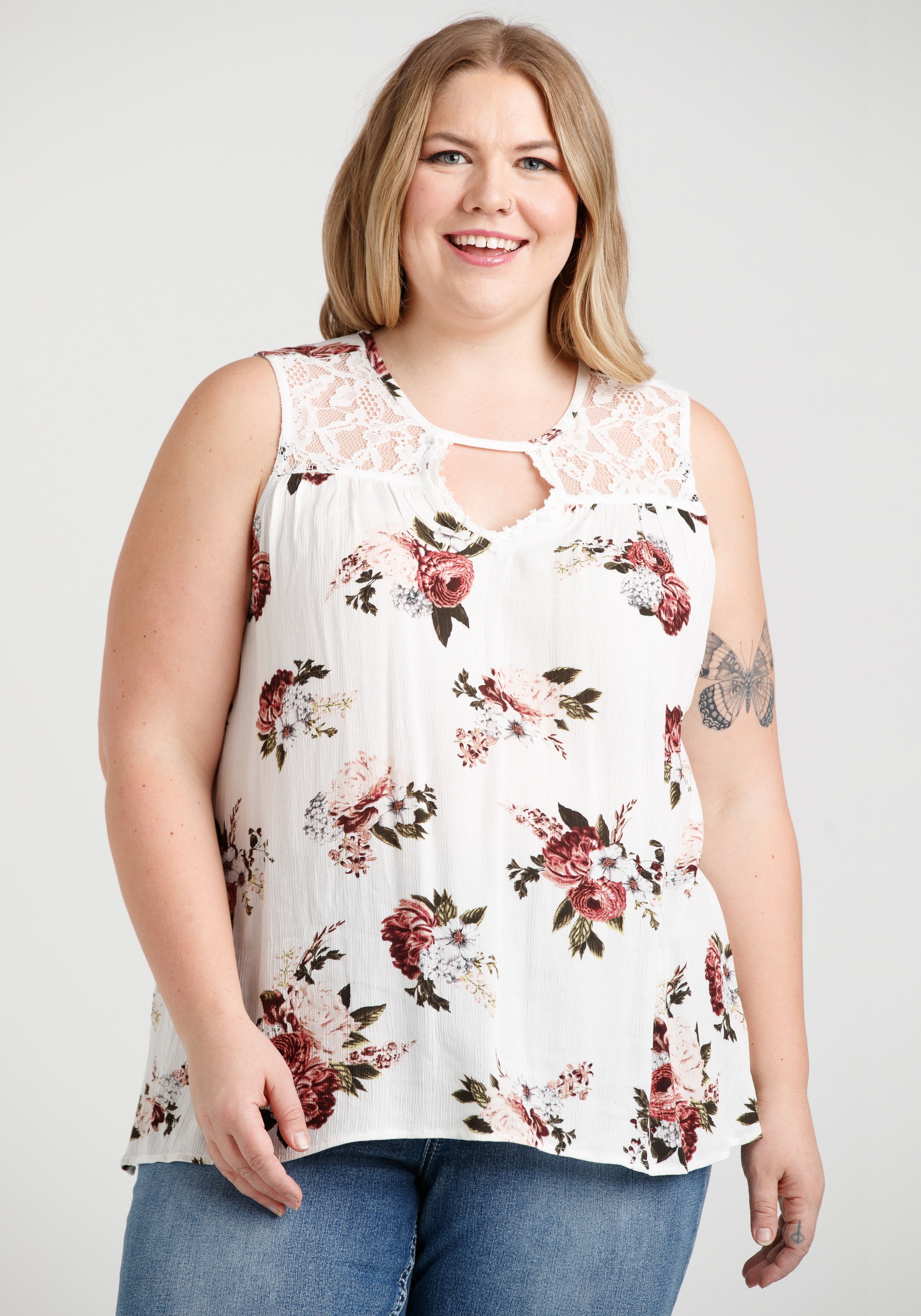 Women's Floral Keyhole Tank