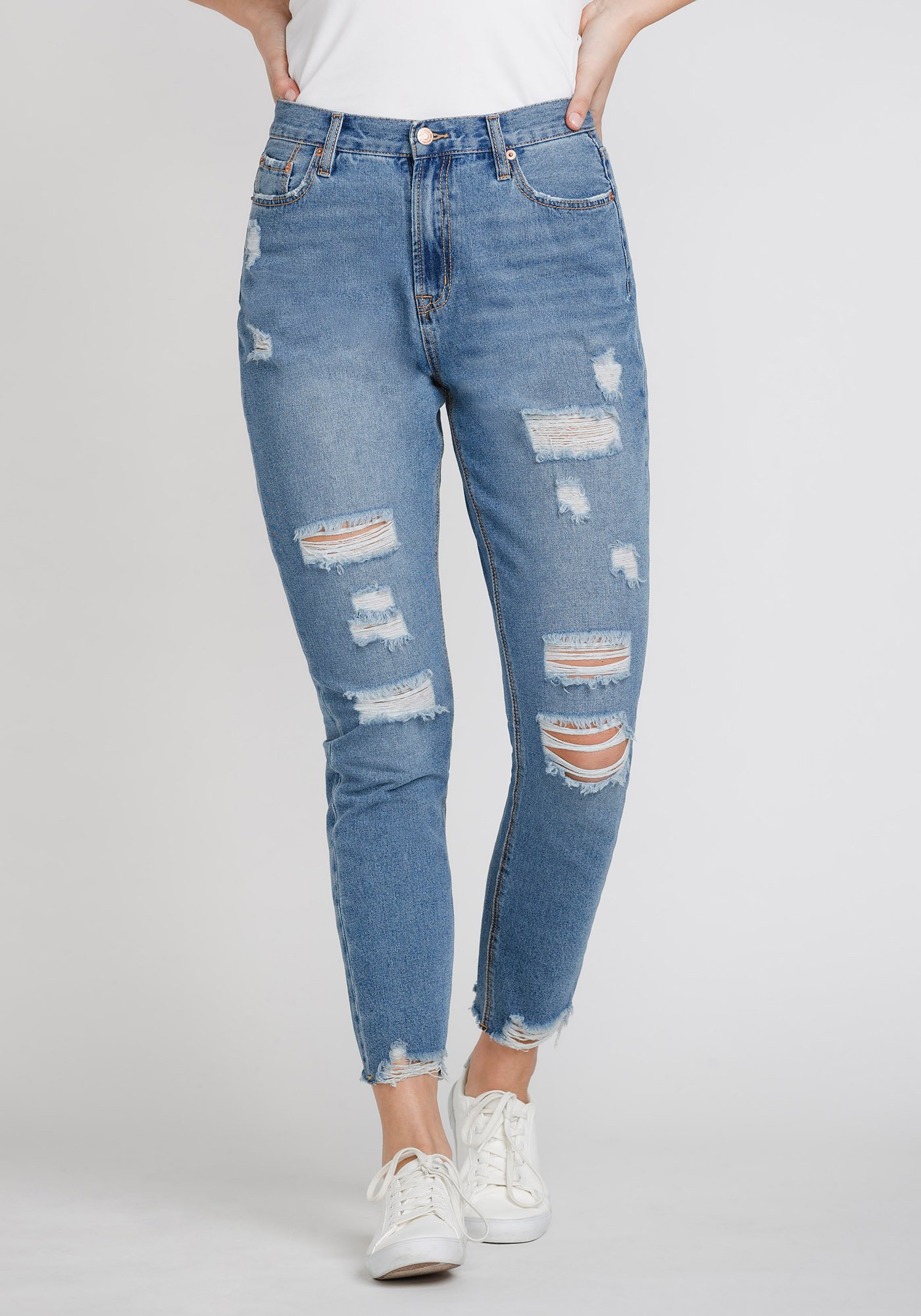 Women's High Rise Distressed Mom Jeans