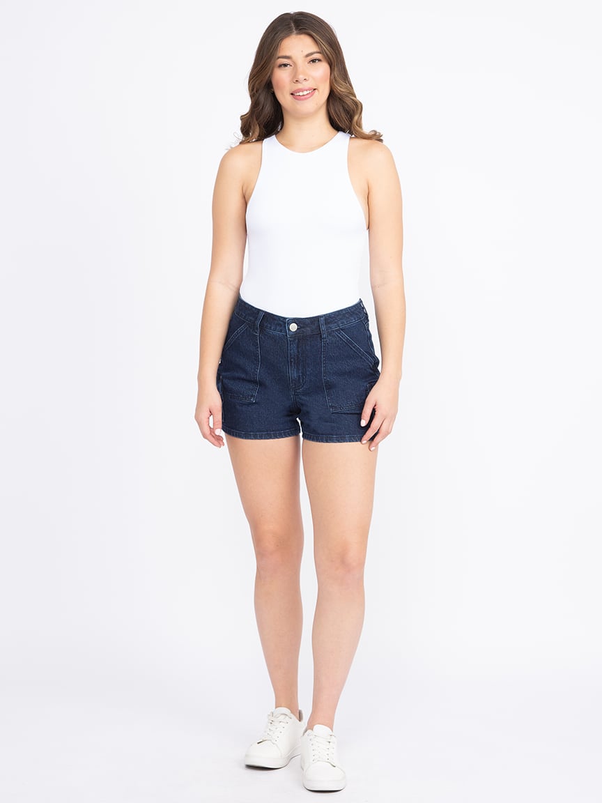 Women's High Rise Utility Cargo Denim Shortie