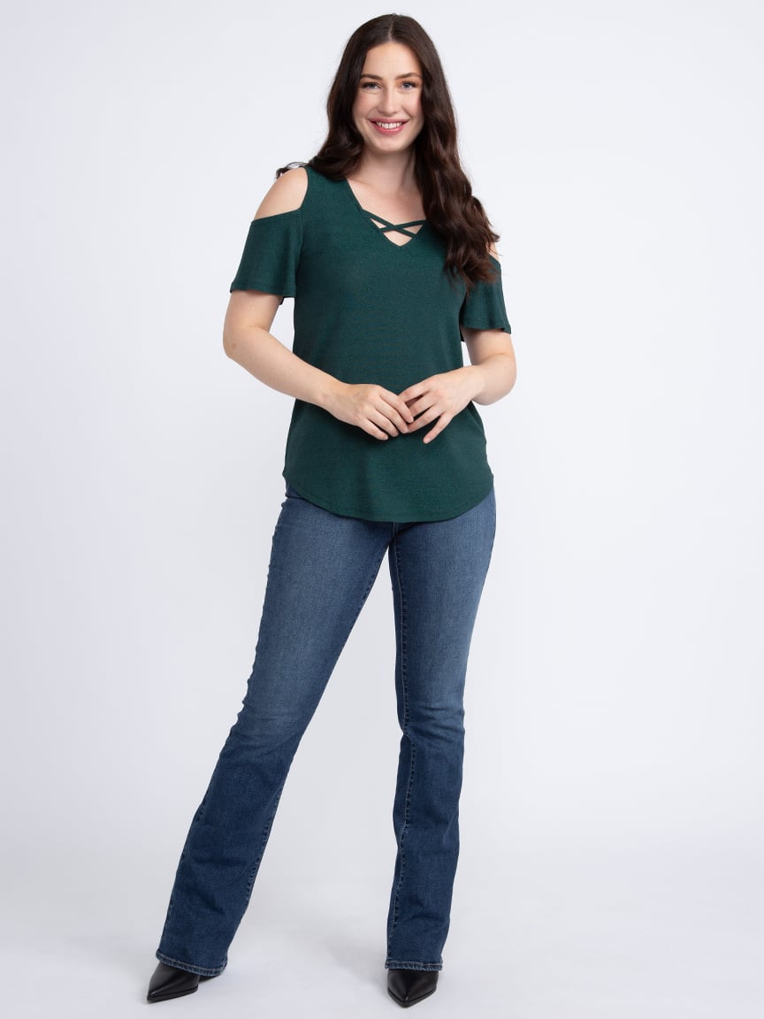 Women's Shimmer Cold Shoulder Top