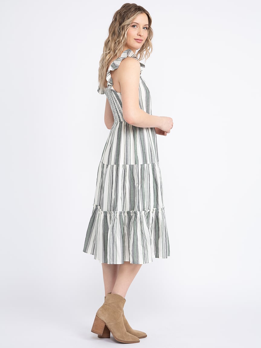 Women's Stripe Tiered Midi Dress