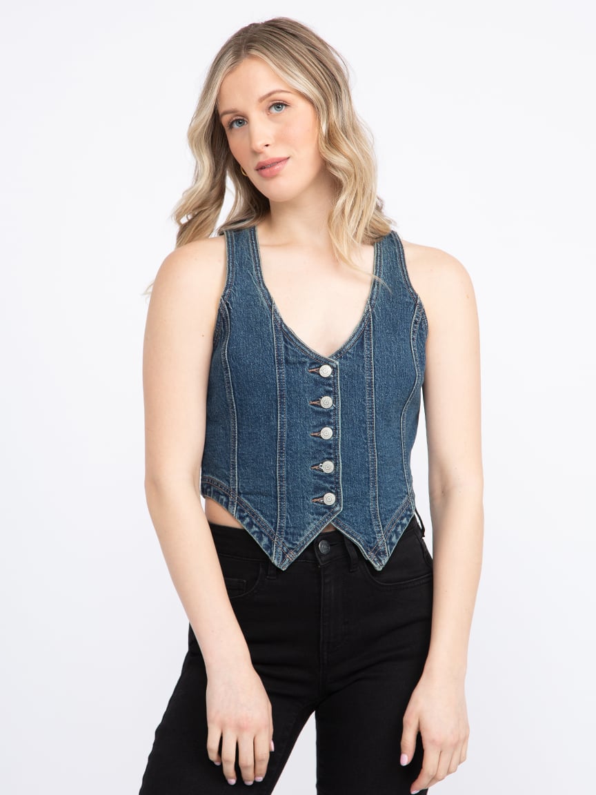 Women's V-neck Cropped Denim Vest