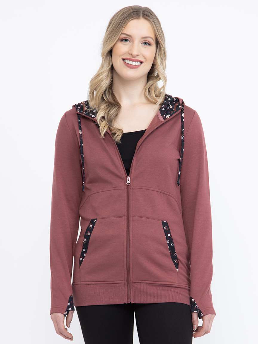 Women's Floral Trim Zip Hoodie