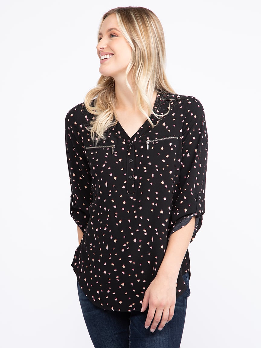 Women's Printed Zip Pocket Blouse