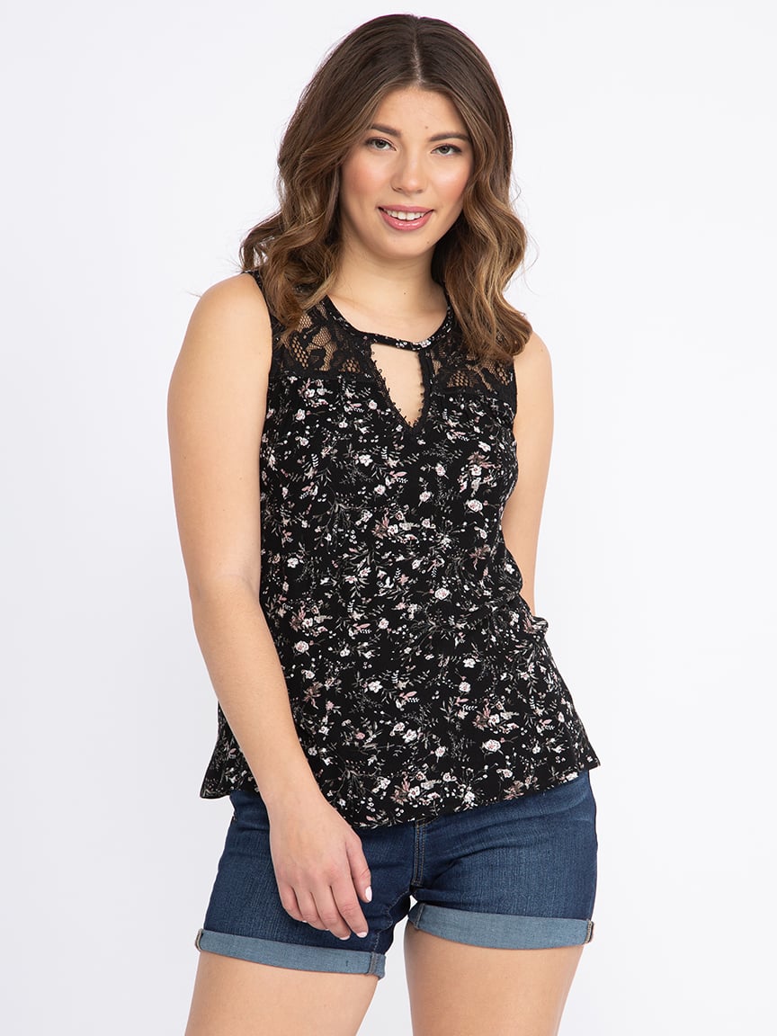 Women's Ditsy Floral Keyhole Tank