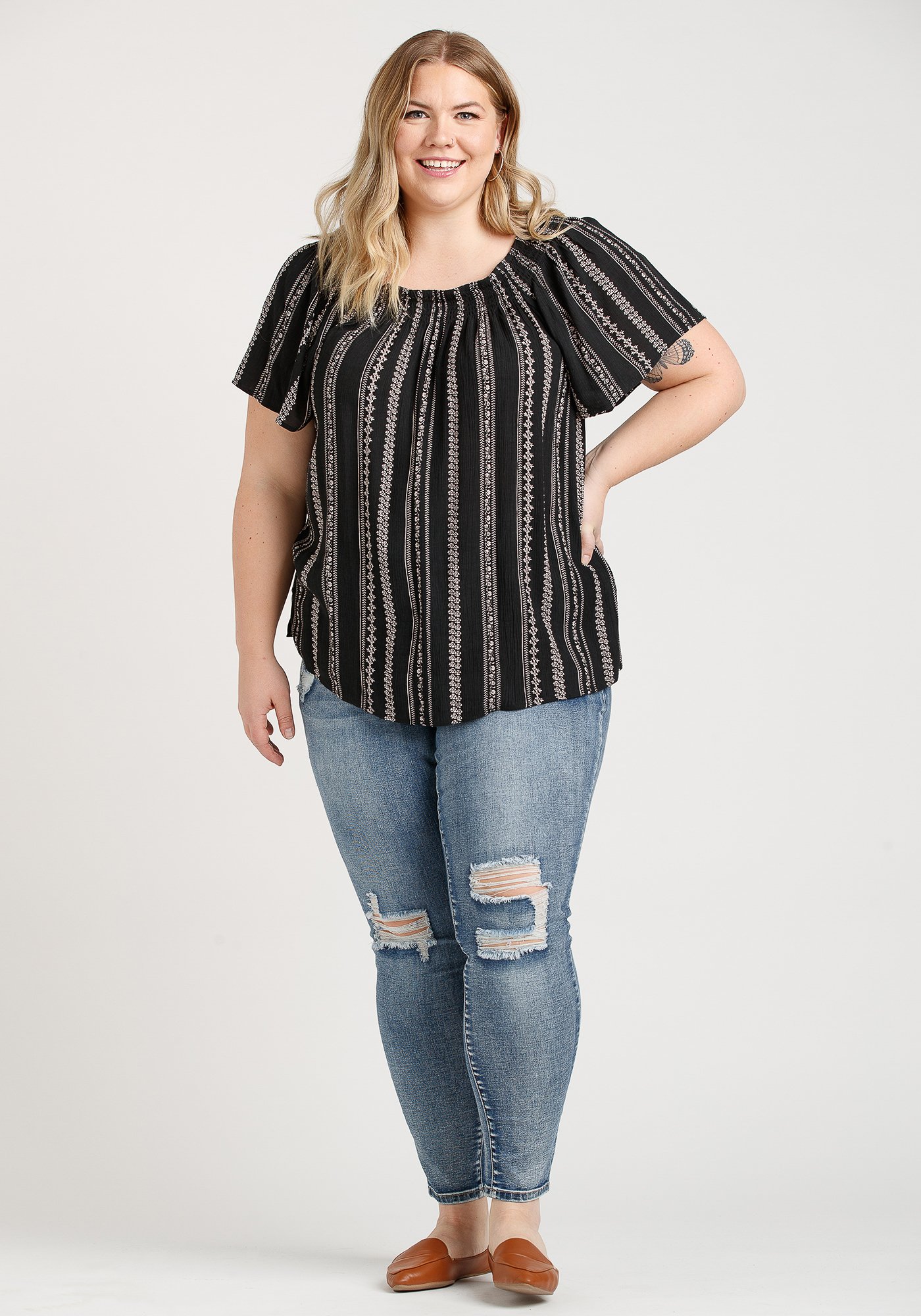 Women's Boho Stripe Peasant Top