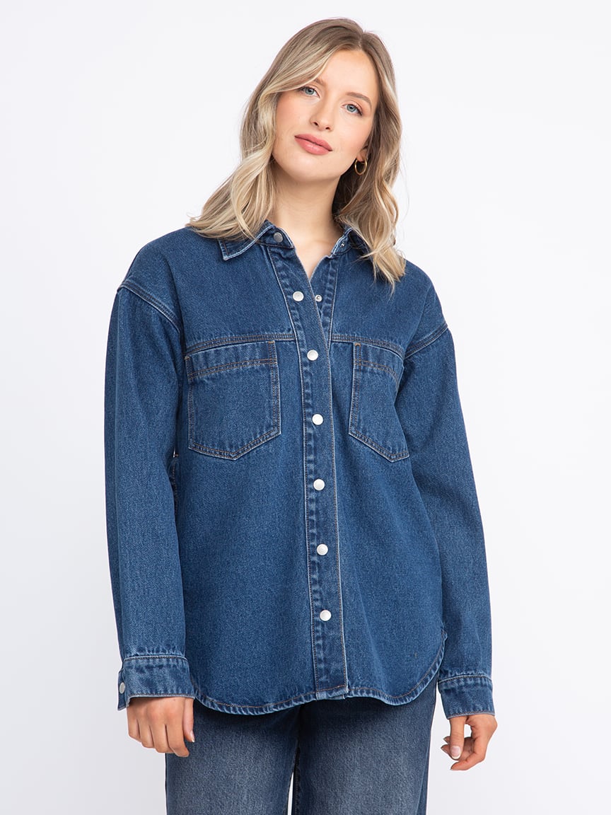 Women's Medium Wash Oversized Denim Sha