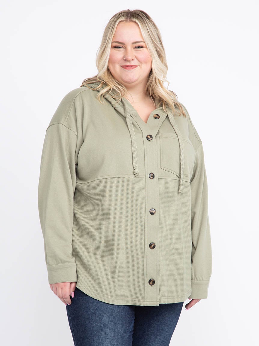 Women's Button Front Hooded Shirt