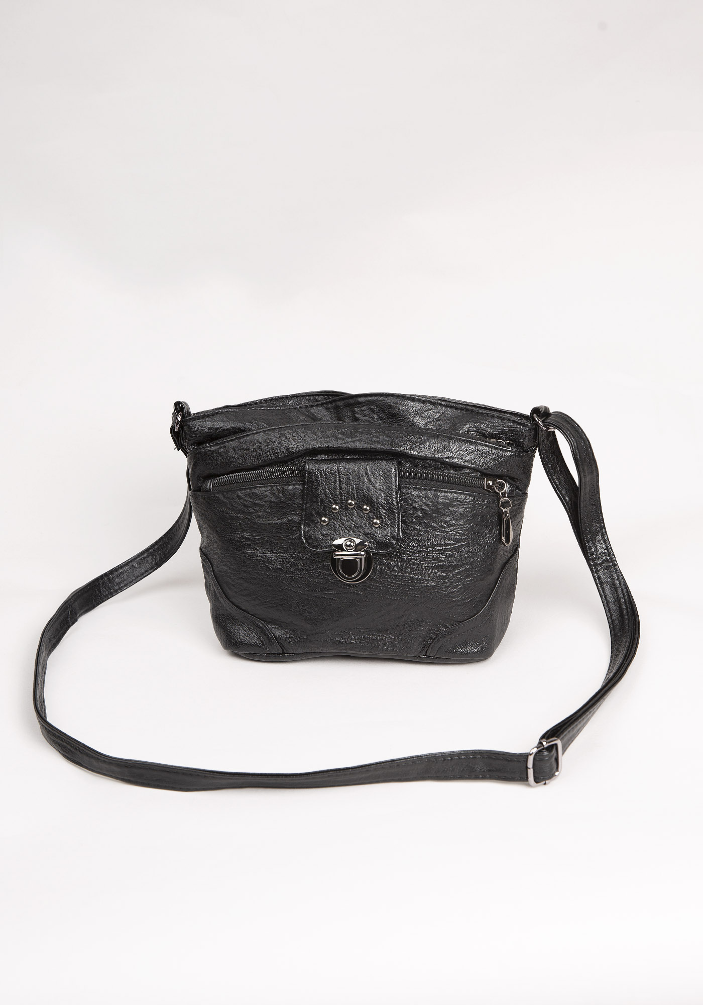 Washed PU Crossbody w Front Buckle