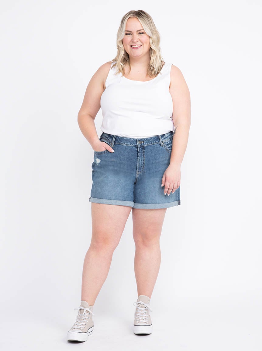 Women's Plus Boyfriend Cuffed Midi Denim Short