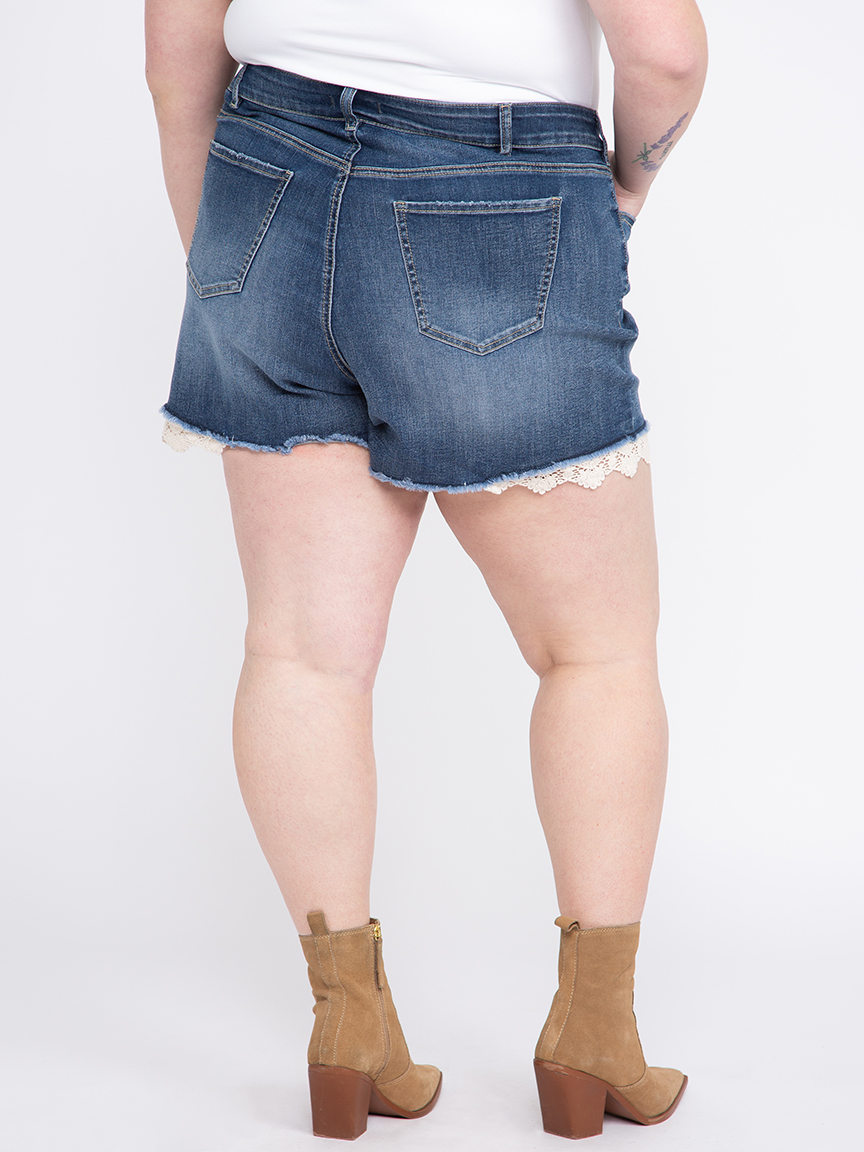 Women's Plus Denim Shortie with Crochet Lace