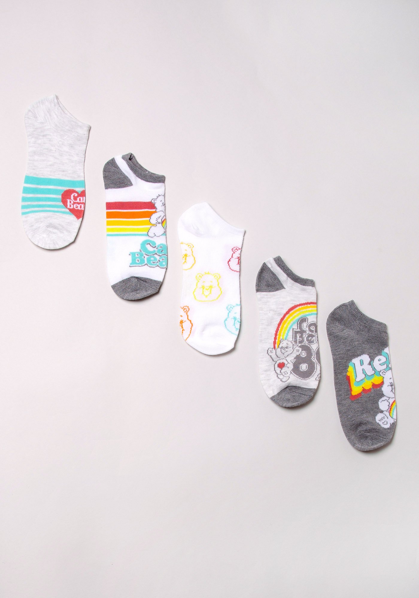 5Pk Care Bears Retro Rainbow No Show Socks