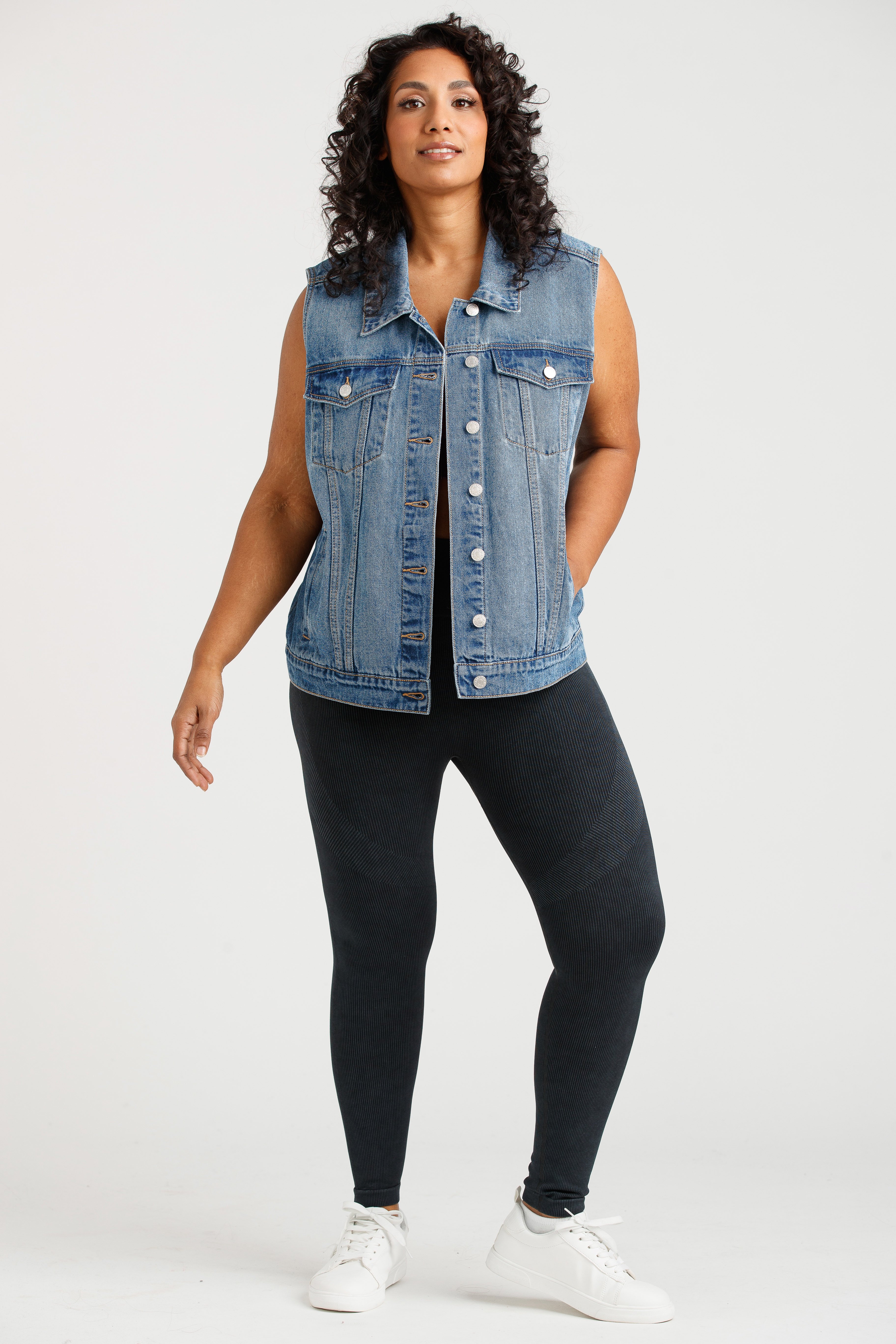 Plus size sleeveless hot sale denim vest