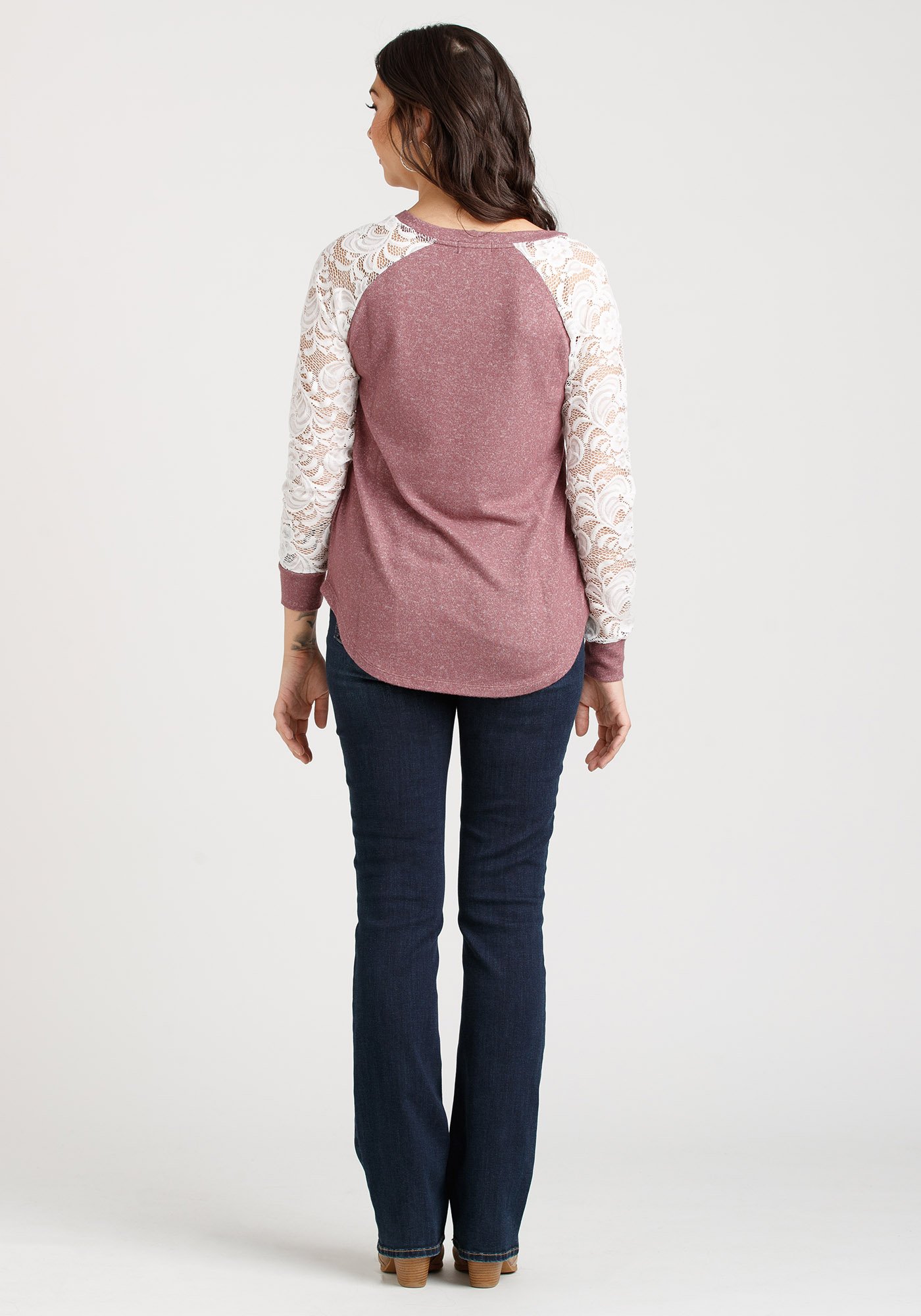 Women's Textured Lace Sleeve Top