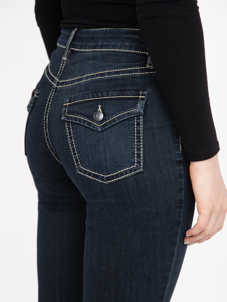 Women's Dark Wash Flap Pocket Straight Jeans