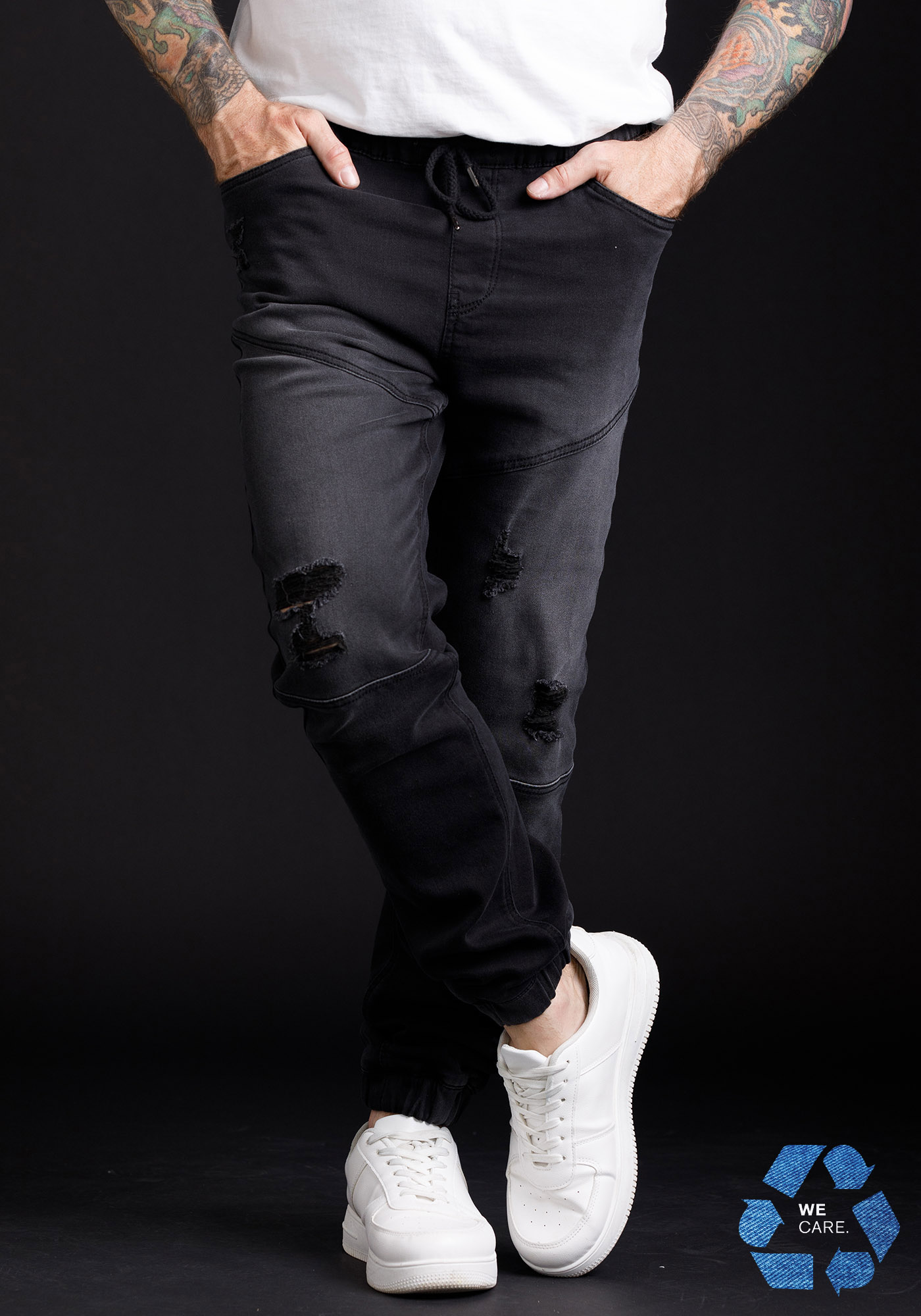 Ripped denim best sale joggers mens