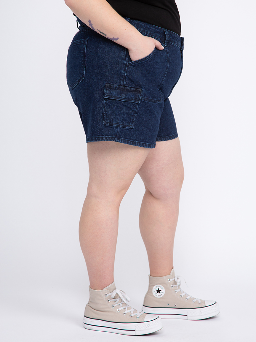 Women's Plus High Rise Utility Cargo Denim Shortie