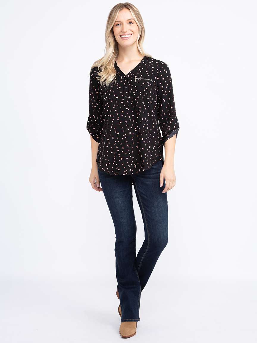 Women's Printed Zip Pocket Blouse