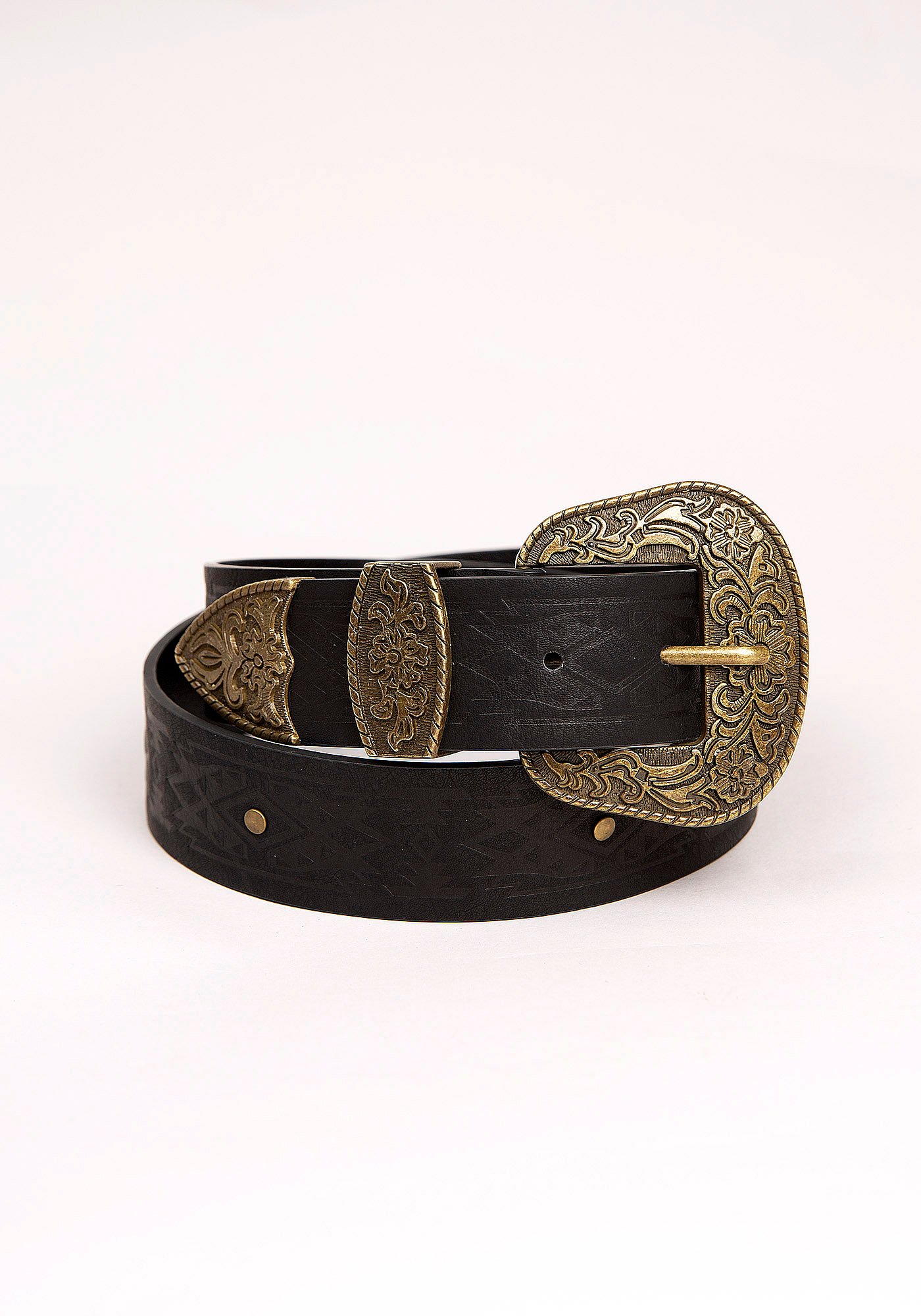 Women's Embossed Western Black Belt