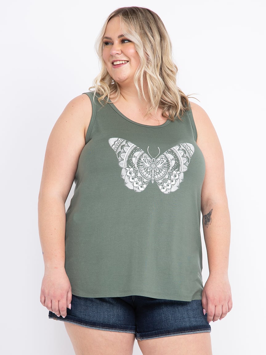 Women's Lace Butterfly Scoop Neck Tank