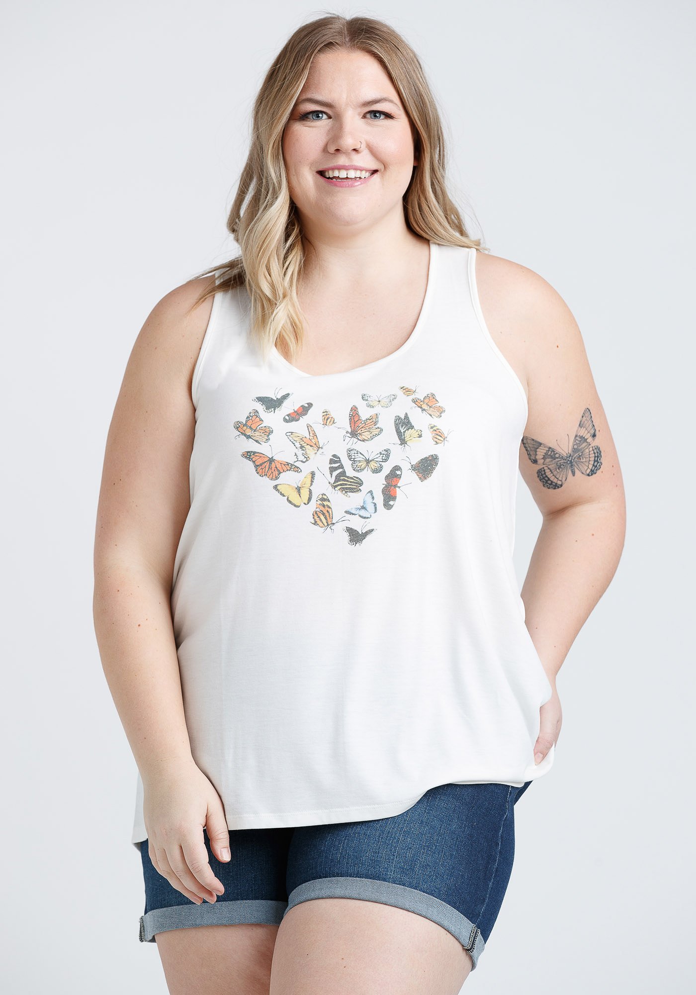 Women's Butterfly Heart Keyhole Tank